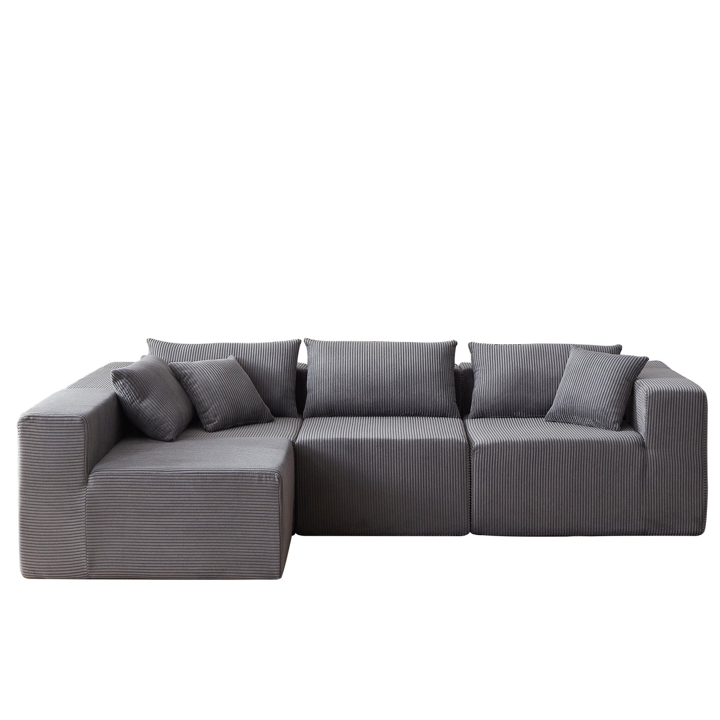 Canapé d'angle modulaire en cordouroy de 264 cm, ensemble de canapé de sol, canapé compressé rempli de mousse, combinaison libre de 4 pièces.