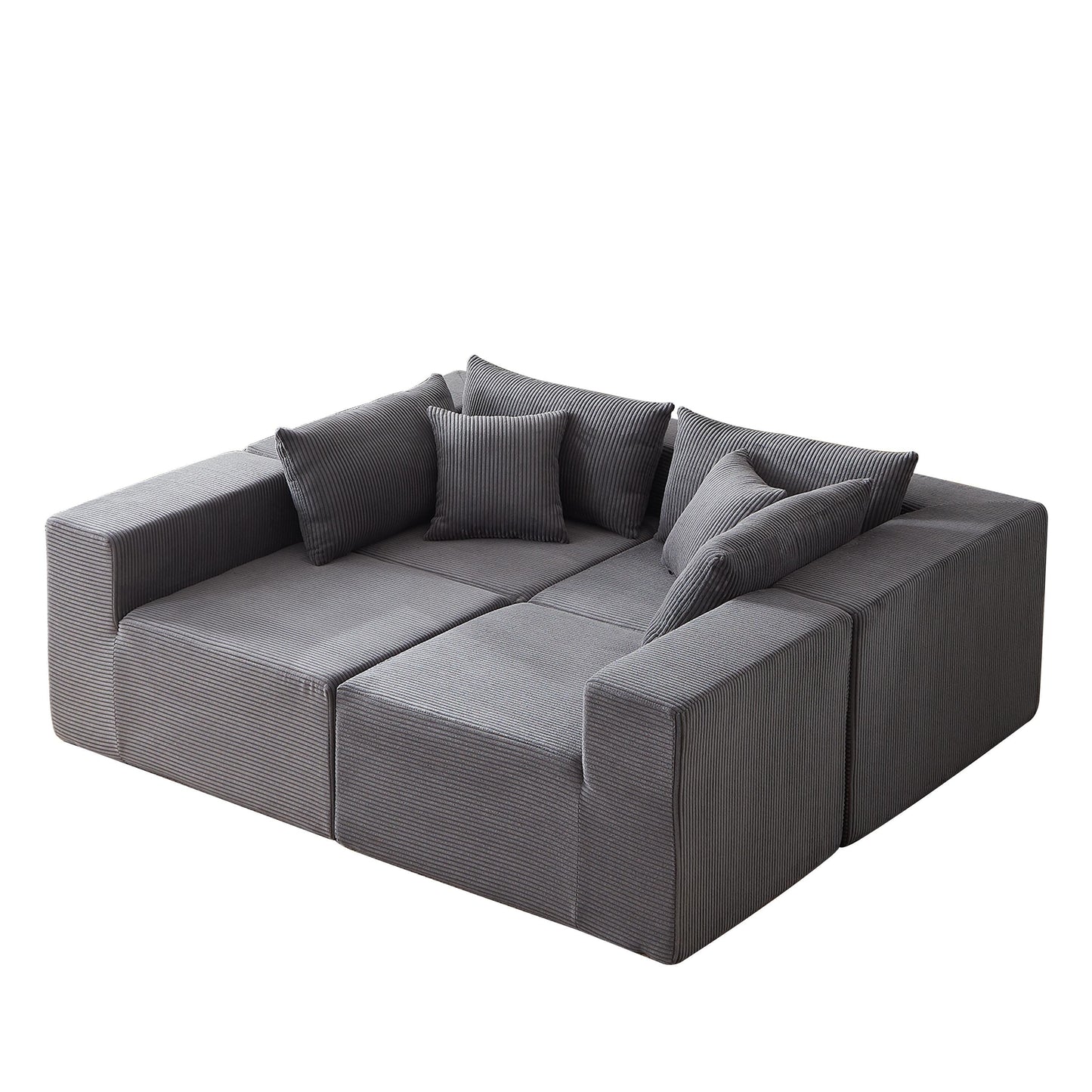 Canapé d'angle modulaire en cordouroy de 264 cm, ensemble de canapé de sol, canapé compressé rempli de mousse, combinaison libre de 4 pièces.