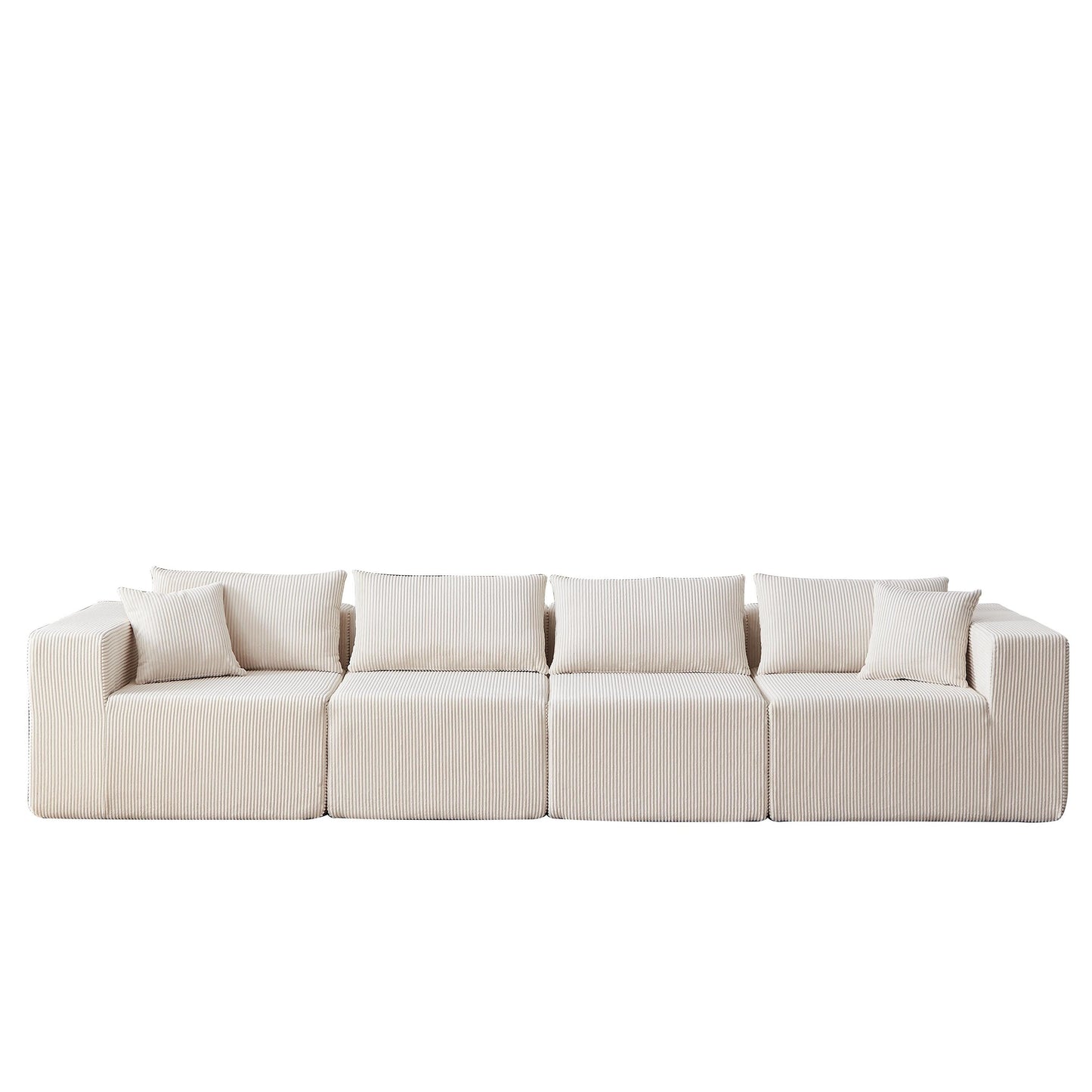Canapé d'angle modulaire en cordouroy de 264 cm, ensemble de canapé de sol, canapé compressé rempli de mousse, combinaison libre de 4 pièces.