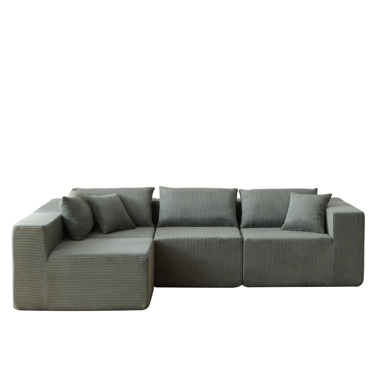 Canapé d'angle modulaire en cordouroy de 264 cm, ensemble de canapé de sol, canapé compressé rempli de mousse, combinaison libre de 4 pièces.