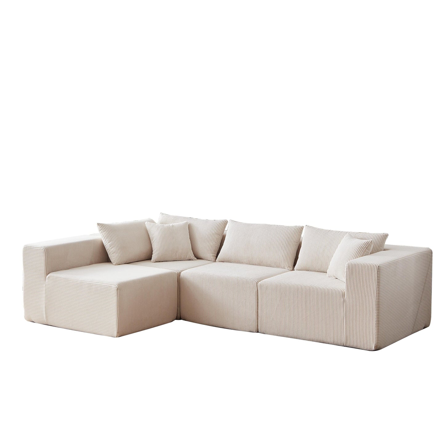 Canapé d'angle modulaire en cordouroy de 264 cm, ensemble de canapé de sol, canapé compressé rempli de mousse, combinaison libre de 4 pièces.
