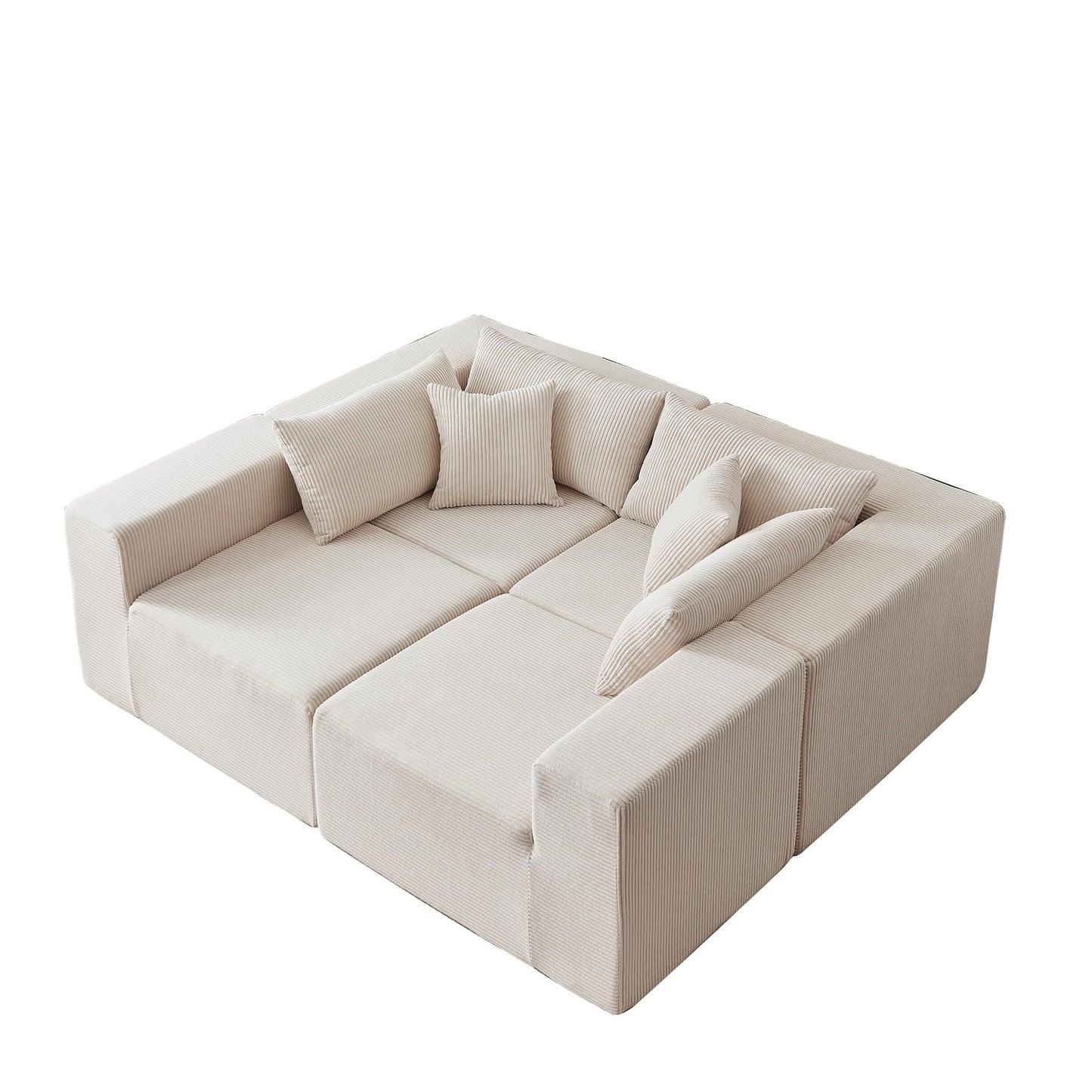 Canapé d'angle modulaire en cordouroy de 264 cm, ensemble de canapé de sol, canapé compressé rempli de mousse, combinaison libre de 4 pièces.