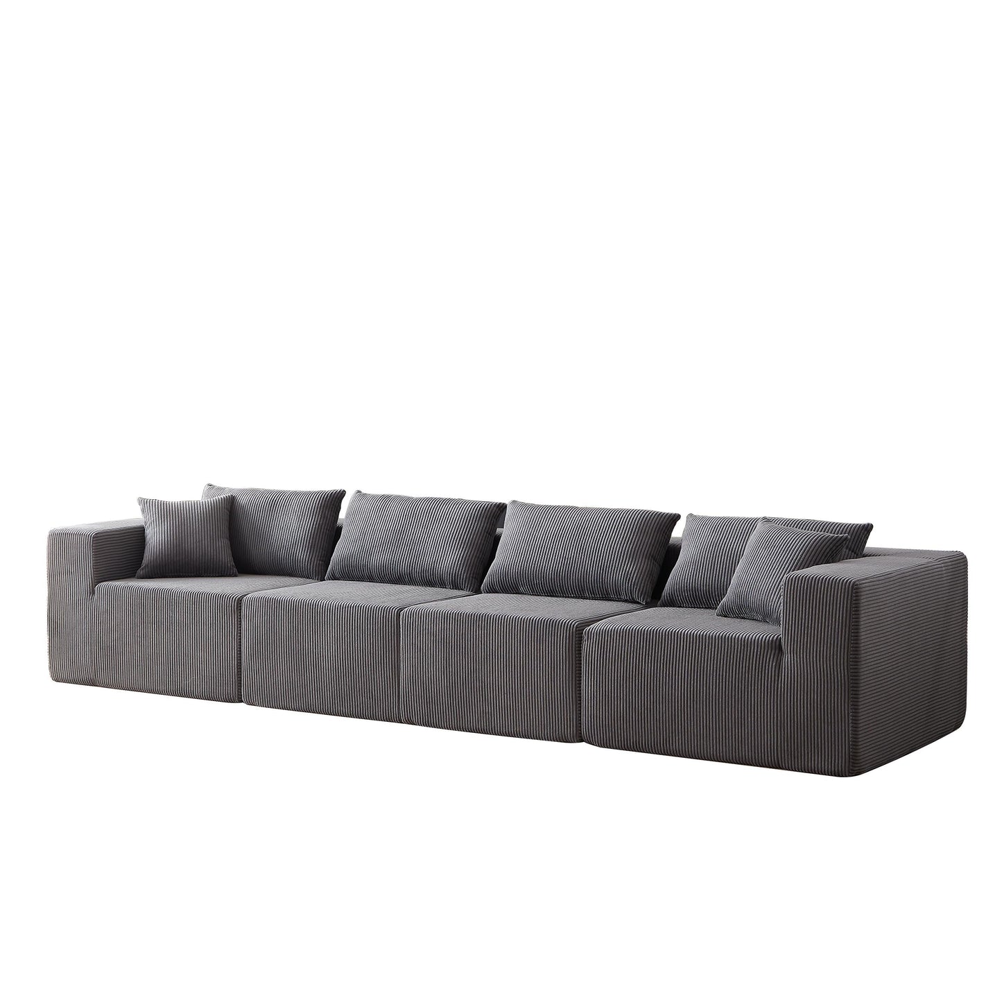 Canapé d'angle modulaire en cordouroy de 264 cm, ensemble de canapé de sol, canapé compressé rempli de mousse, combinaison libre de 4 pièces.