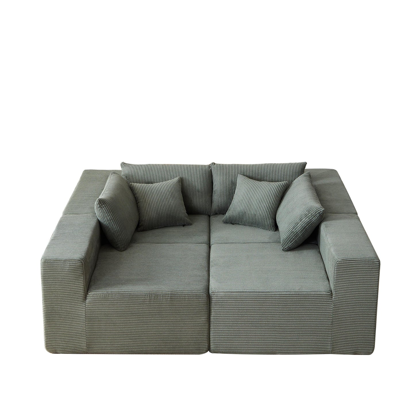Canapé d'angle modulaire en cordouroy de 264 cm, ensemble de canapé de sol, canapé compressé rempli de mousse, combinaison libre de 4 pièces.