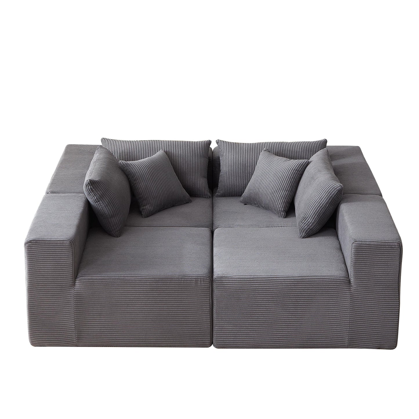 Canapé d'angle modulaire en cordouroy de 264 cm, ensemble de canapé de sol, canapé compressé rempli de mousse, combinaison libre de 4 pièces.
