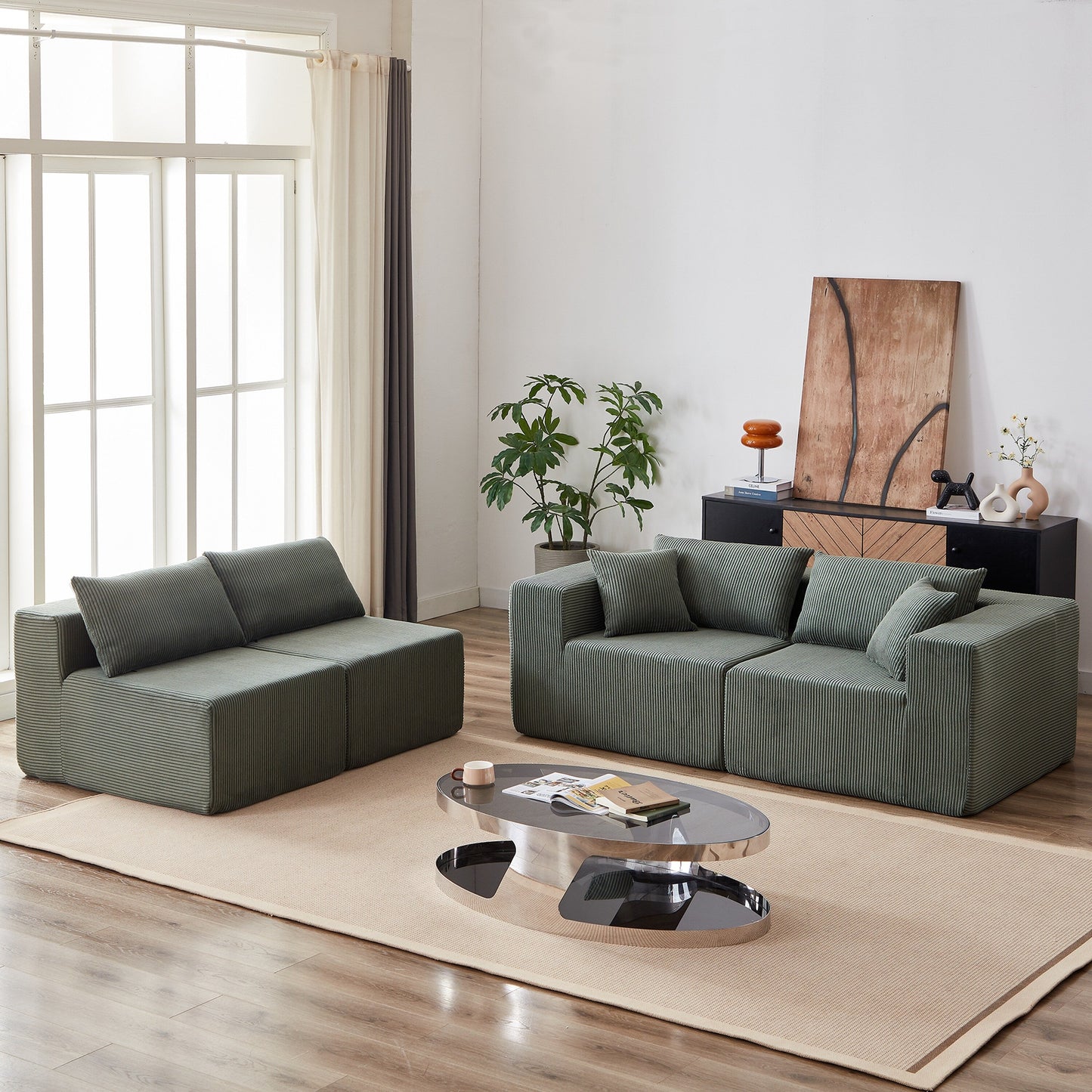 Canapé d'angle modulaire en cordouroy de 264 cm, ensemble de canapé de sol, canapé compressé rempli de mousse, combinaison libre de 4 pièces.