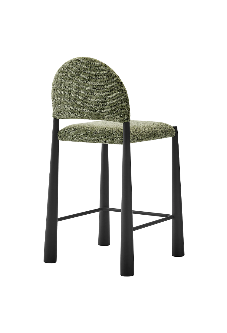 Tabouret de bar en tissu Alura, feuille noire