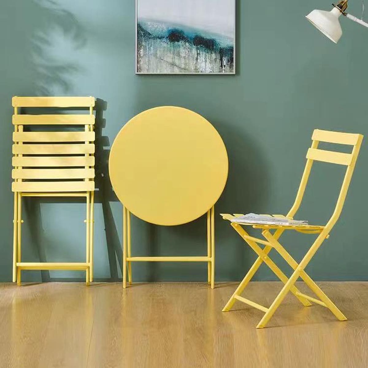 Ensemble bistrot de terrasse 3 pièces : table ronde et chaises pliantes