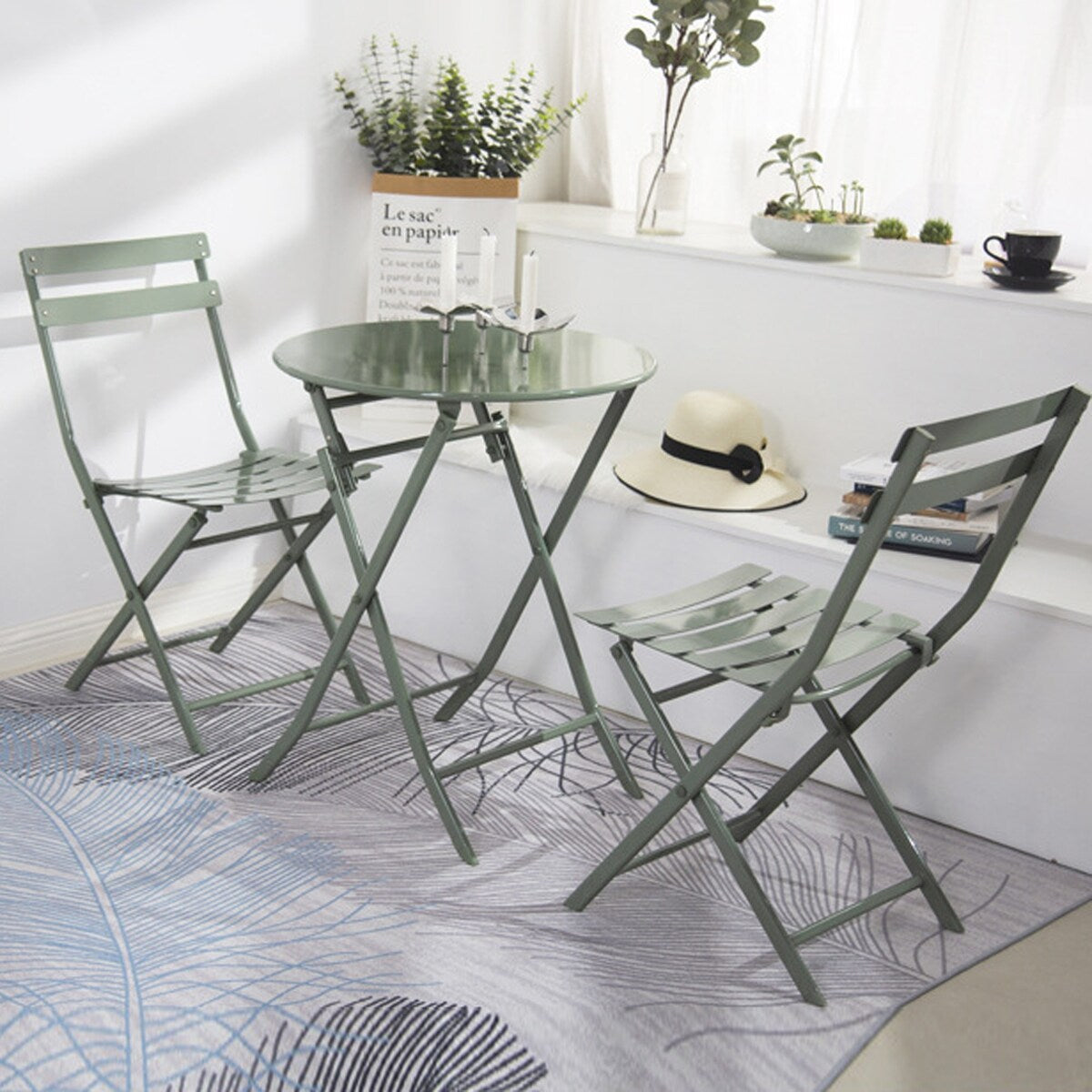 Ensemble bistrot de terrasse 3 pièces : table ronde et chaises pliantes
