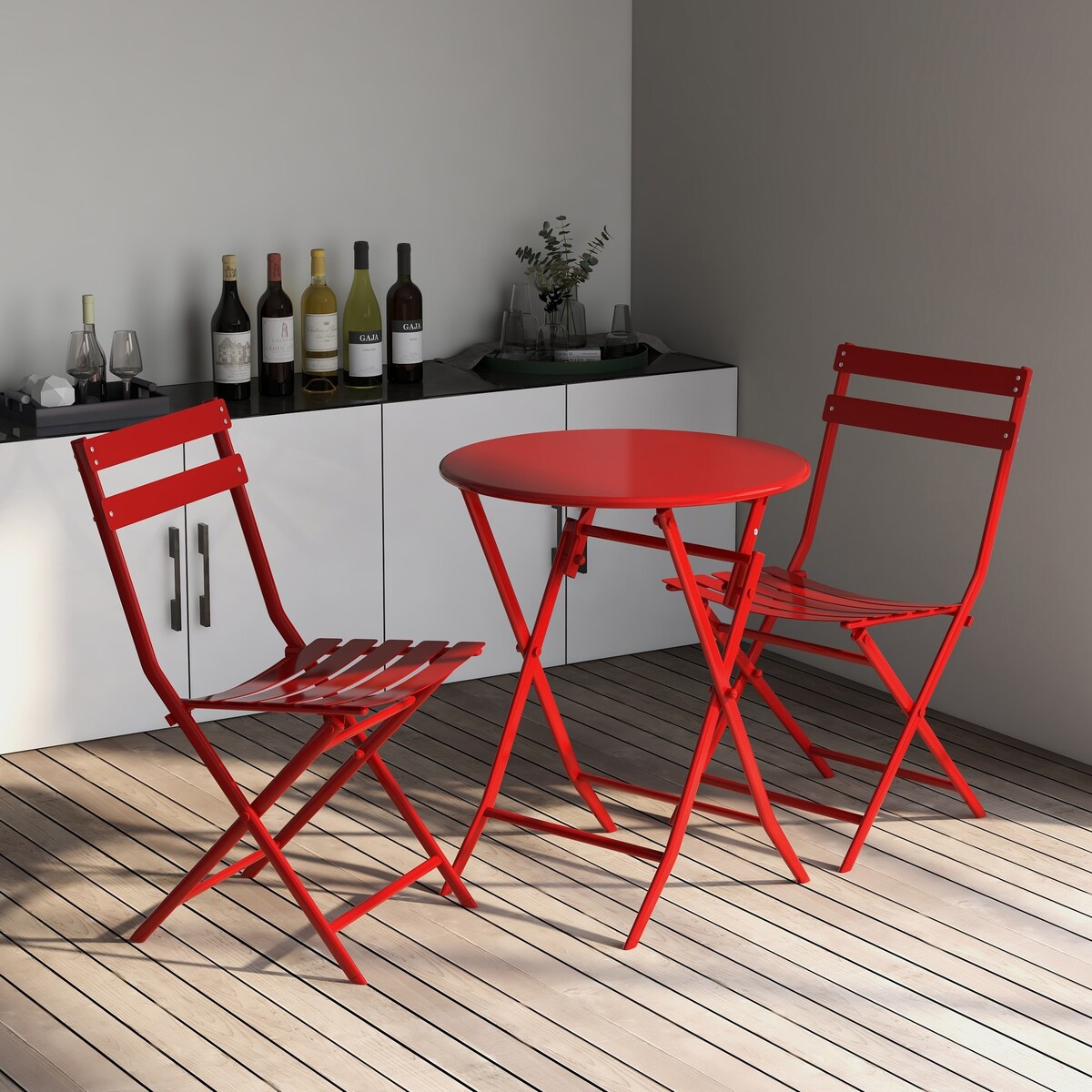 Ensemble bistrot de terrasse 3 pièces : table ronde et chaises pliantes