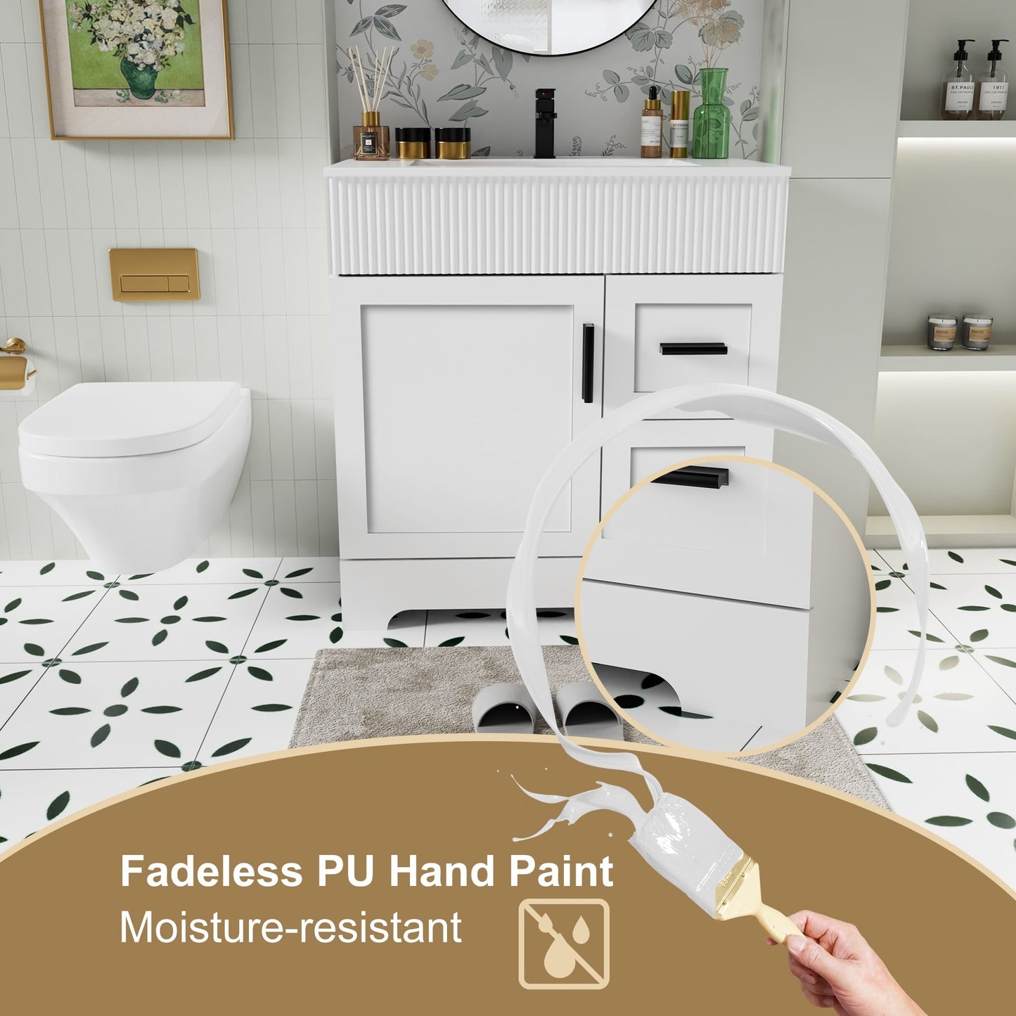 Ensemble de meuble-lavabo Wavy Line 30/36/48 avec lavabo et robinet