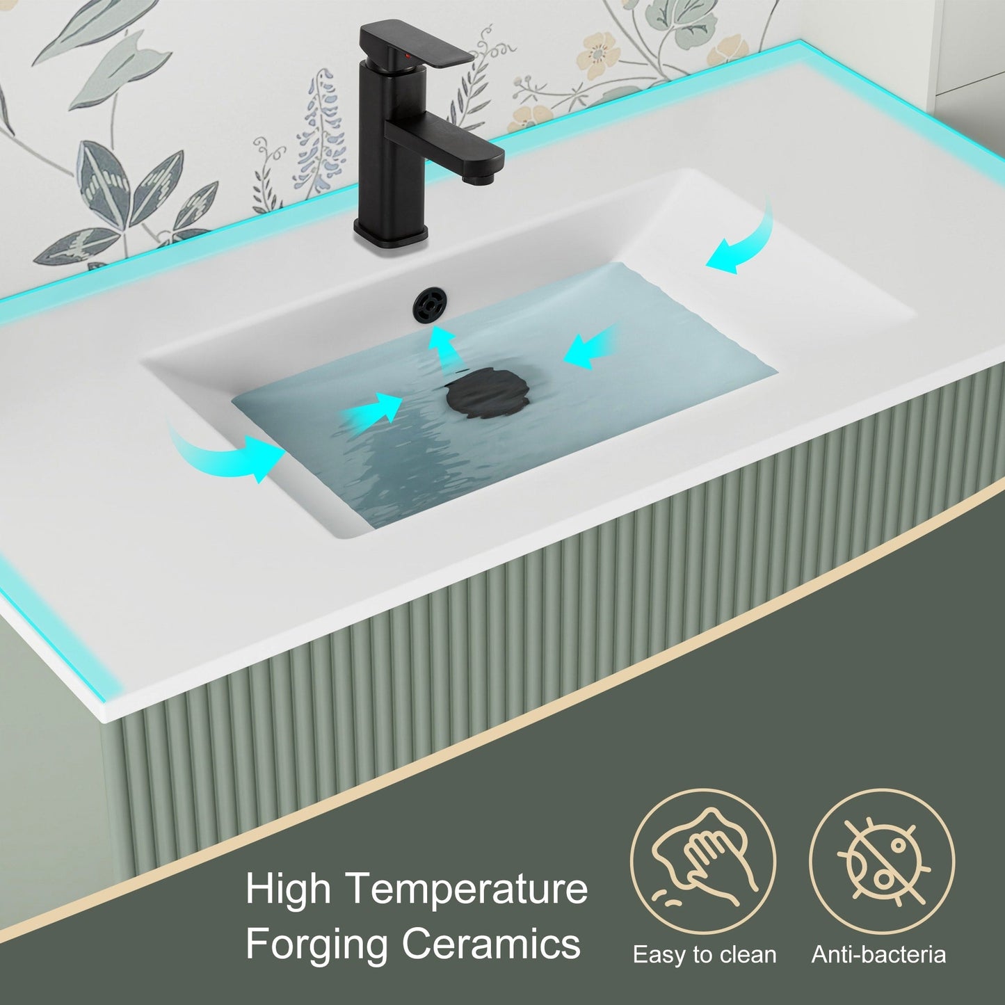 Ensemble de meuble-lavabo Wavy Line 30/36/48 avec lavabo et robinet