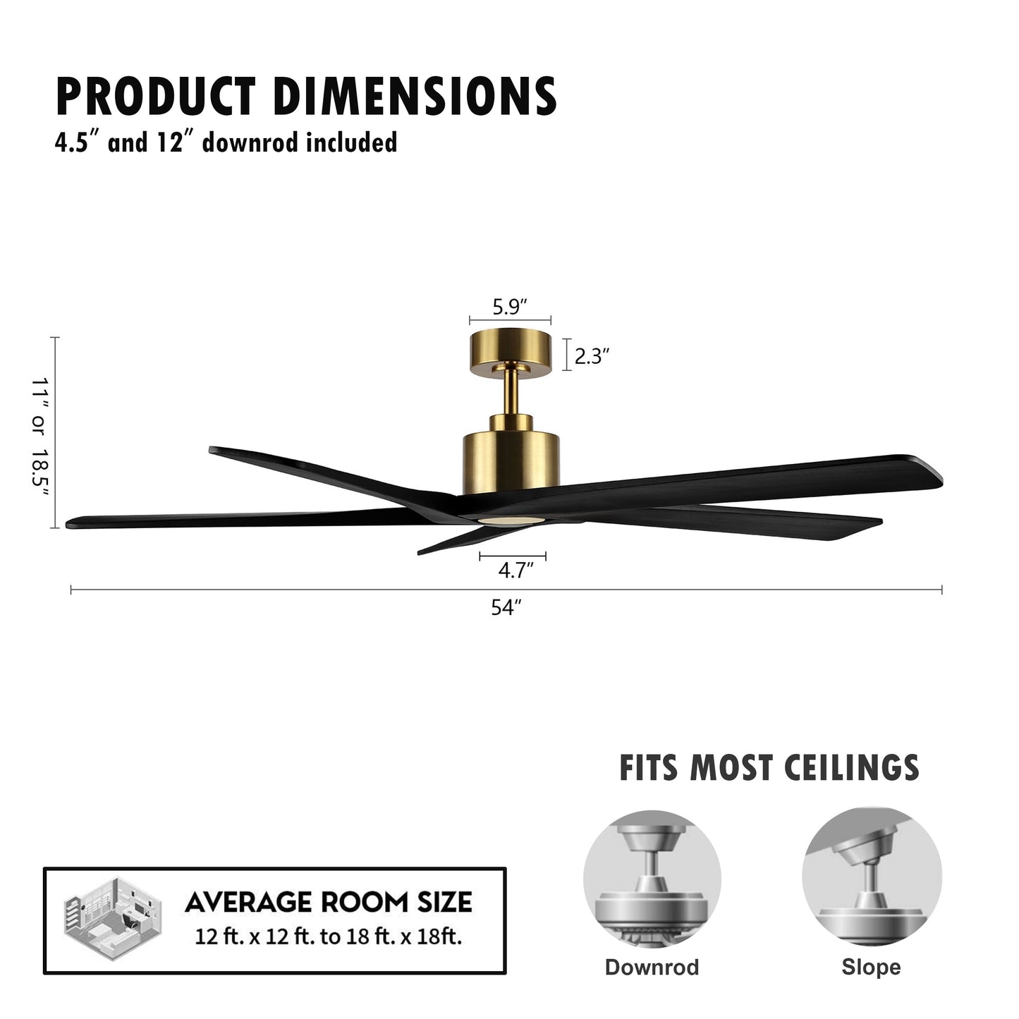 WINGBO Ventilateur de plafond intérieur à 54 pouces avec moteur DC, sans éclairage - N/A