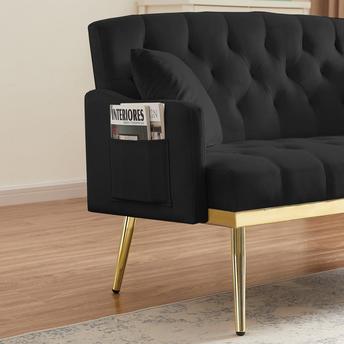 Canapé 2 places en velours 55.5 avec 2 coussins, design contemporain et assemblage facile.