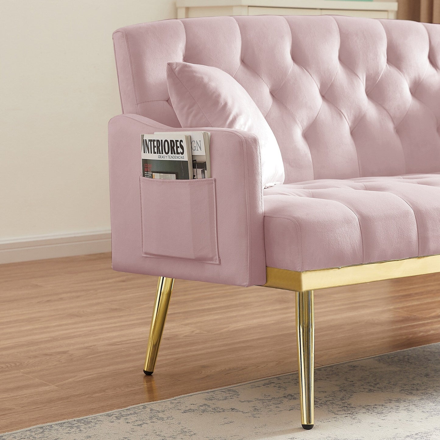 Canapé 2 places en velours 55.5 avec 2 coussins, design contemporain et assemblage facile.