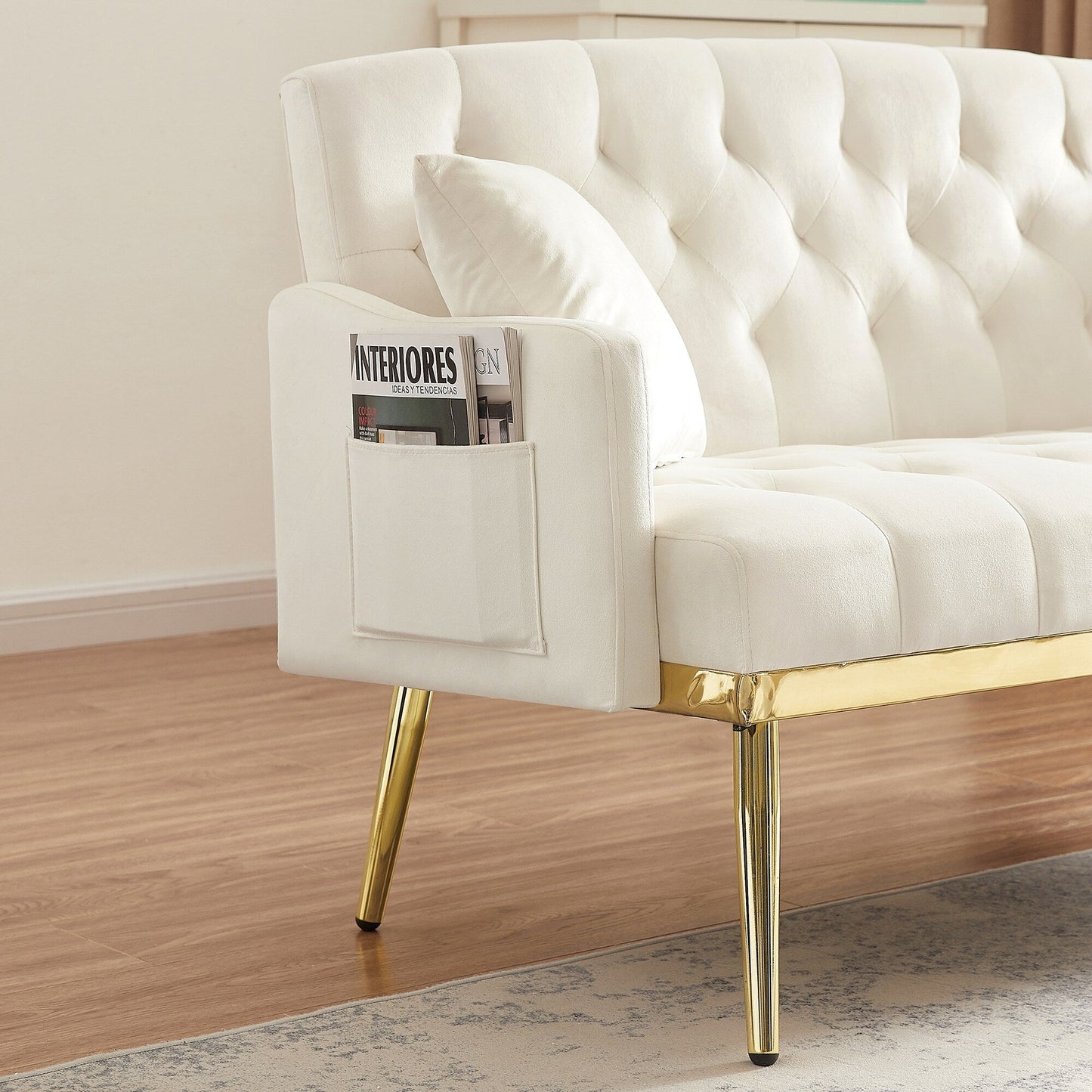 Canapé 2 places en velours 55.5 avec 2 coussins, design contemporain et assemblage facile.