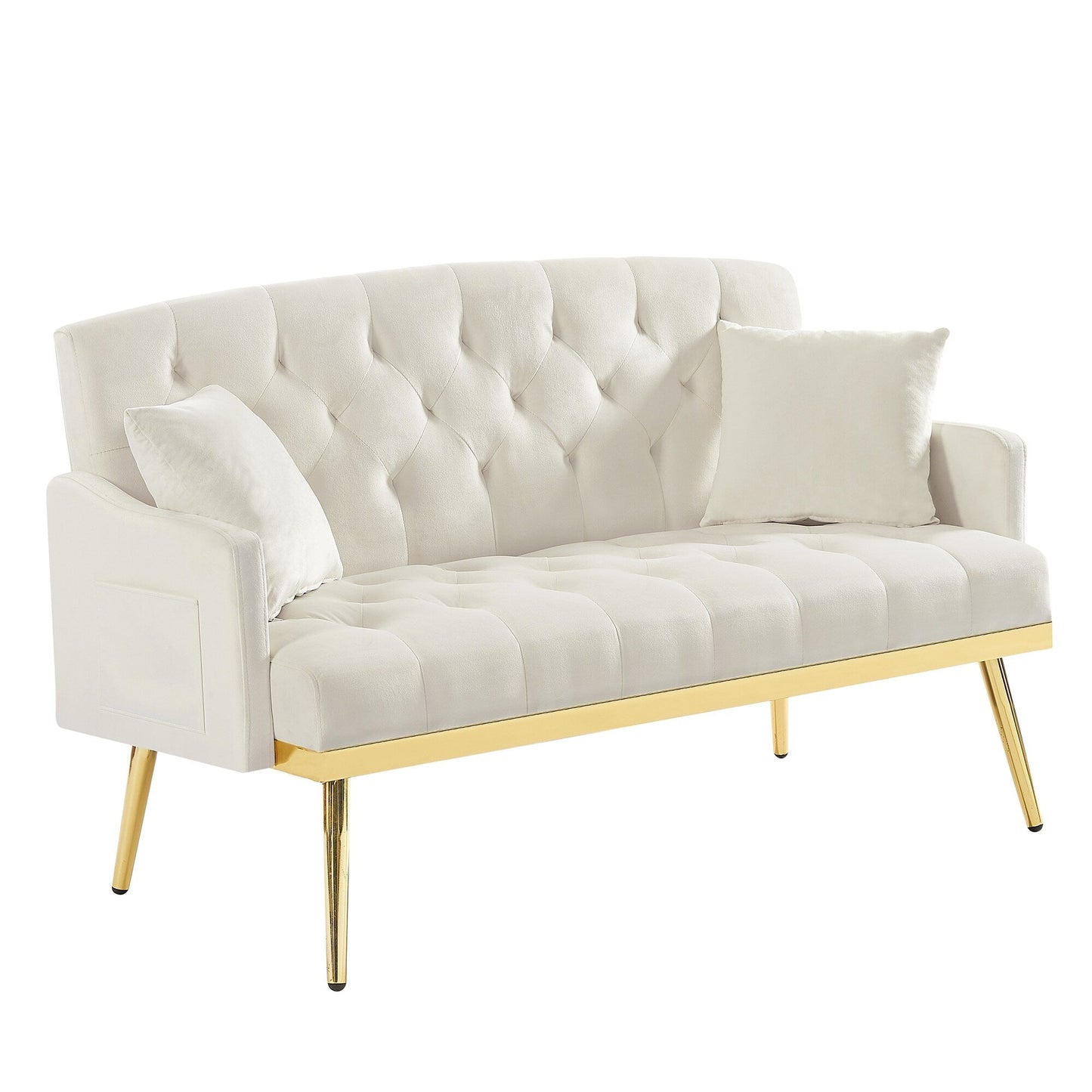 Canapé 2 places en velours 55.5 avec 2 coussins, design contemporain et assemblage facile.