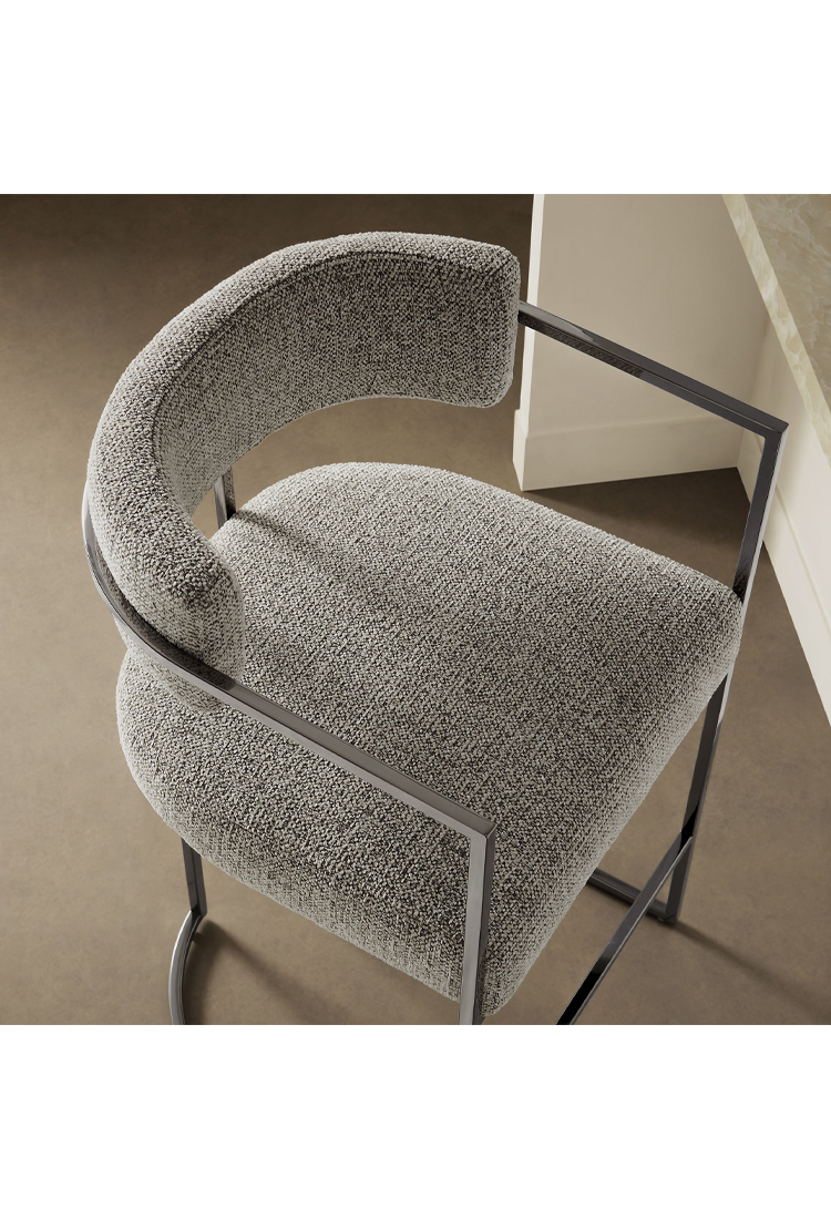 Tabouret de bar Ardenza à dossier incurvé en tissu et métal, blé argenté