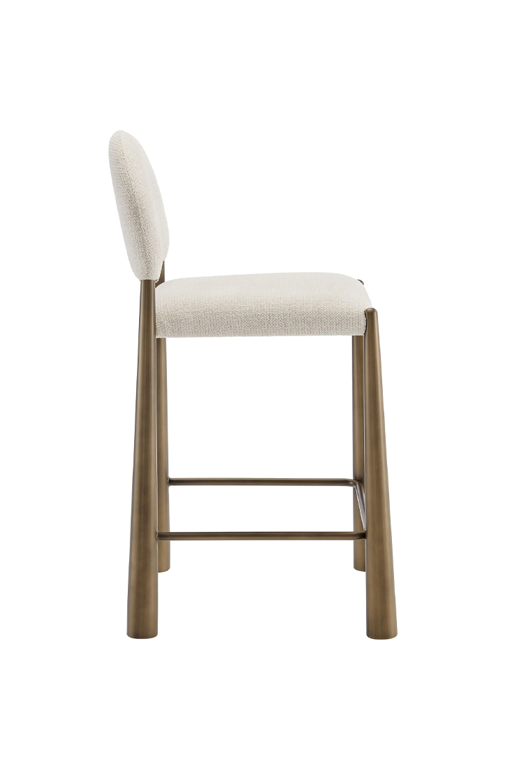 Tabouret de bar en tissu Alura, laiton crème