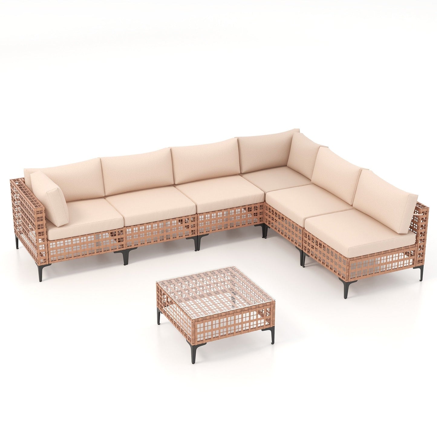 Ensemble de canapés modulaires d'extérieur pour 6 personnes avec coussins
