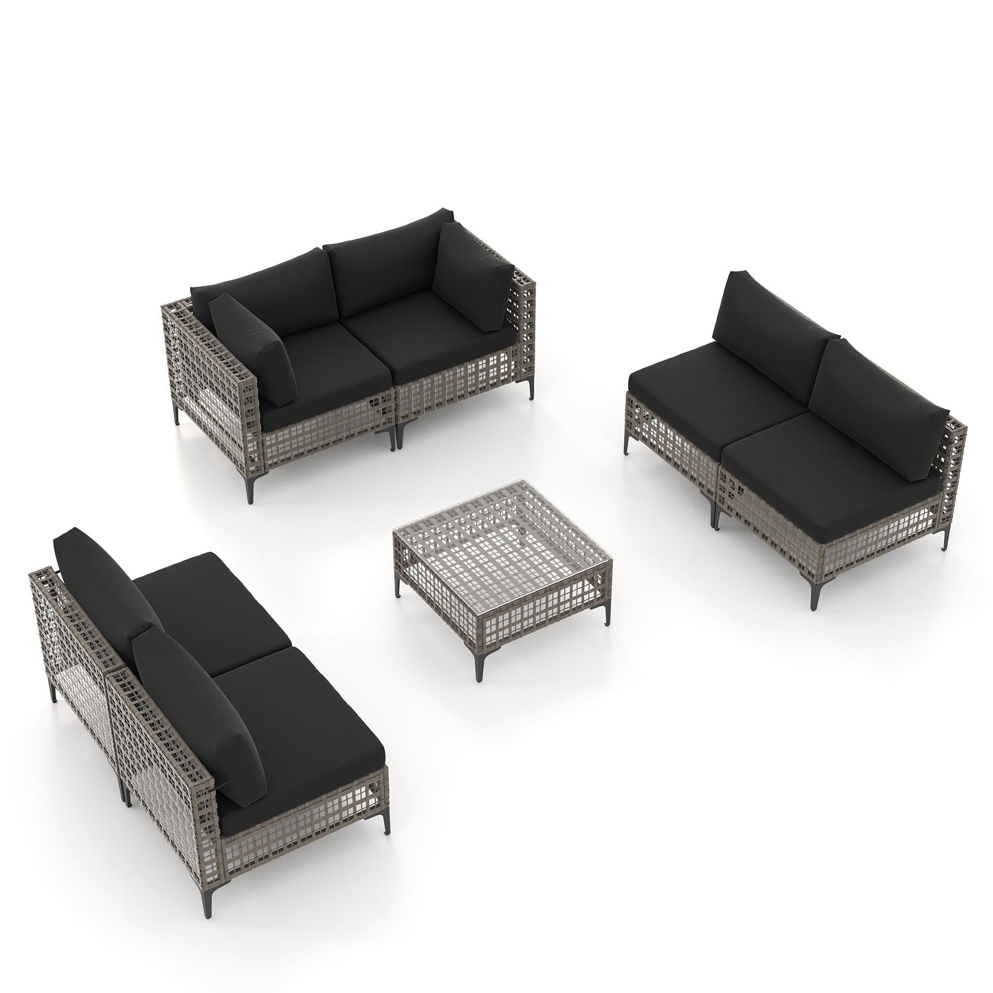 Ensemble de canapés modulaires d'extérieur pour 6 personnes avec coussins