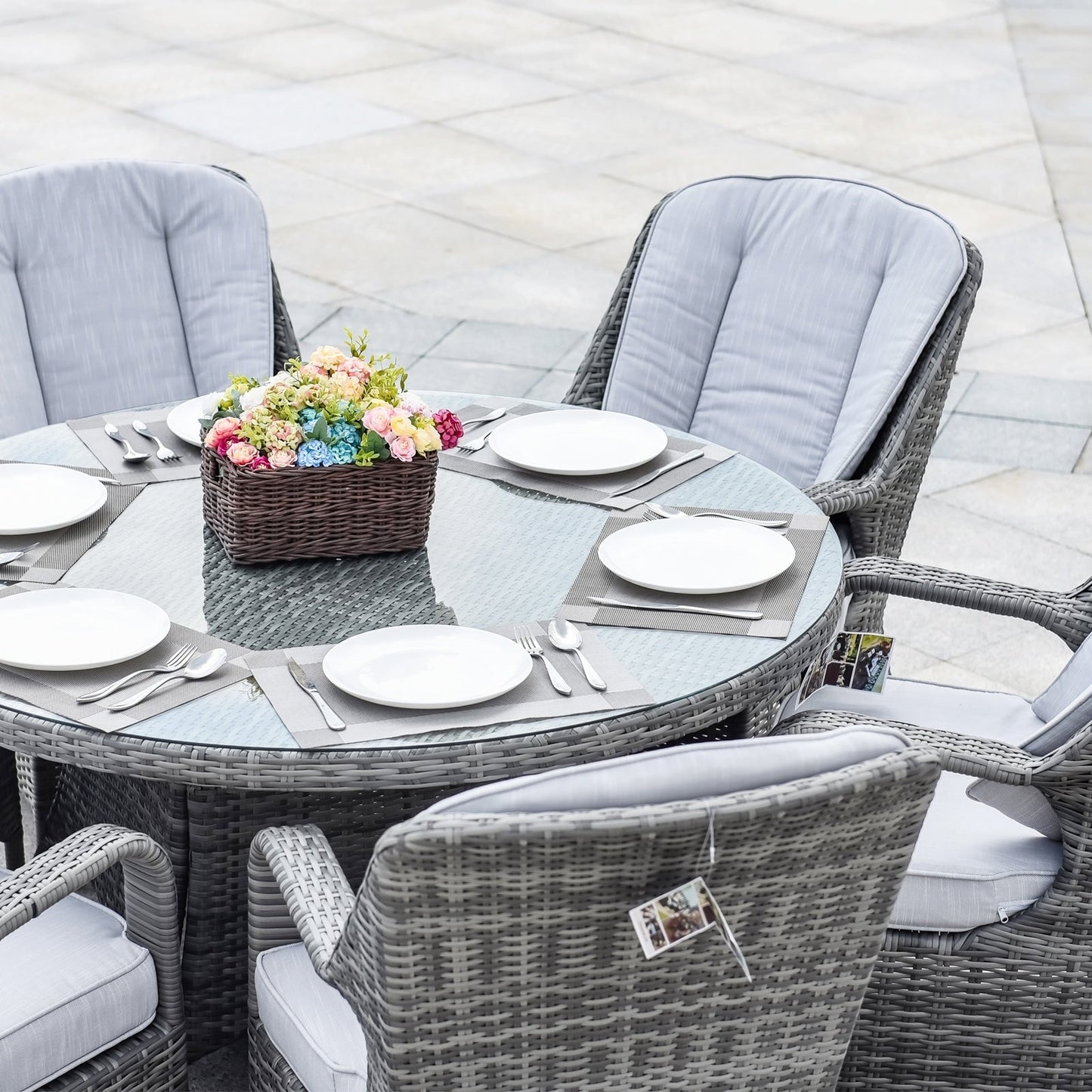 Ensemble de salle à manger rond en rotin pour extérieur, 7 pièces, avec coussins, par Moda Furnishings