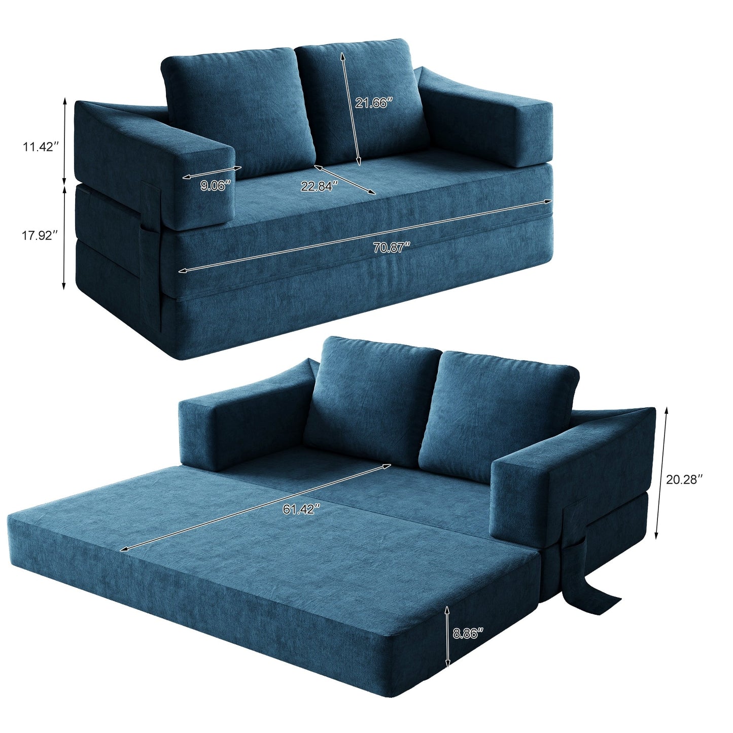 Canapé-lit convertible rembourré de 70,87 pouces, chaise convertible, canapé de sol confortable pour salon, chambre à coucher, tissu chenille