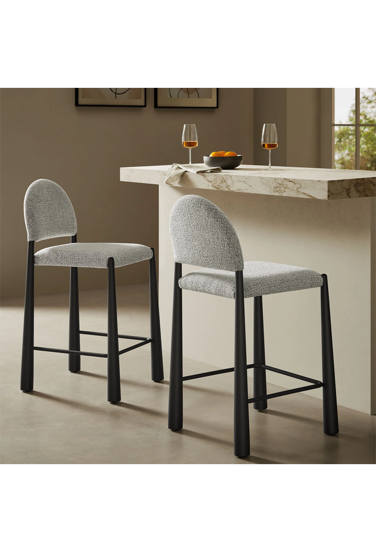 Tabouret de bar en tissu Alura, noir camel