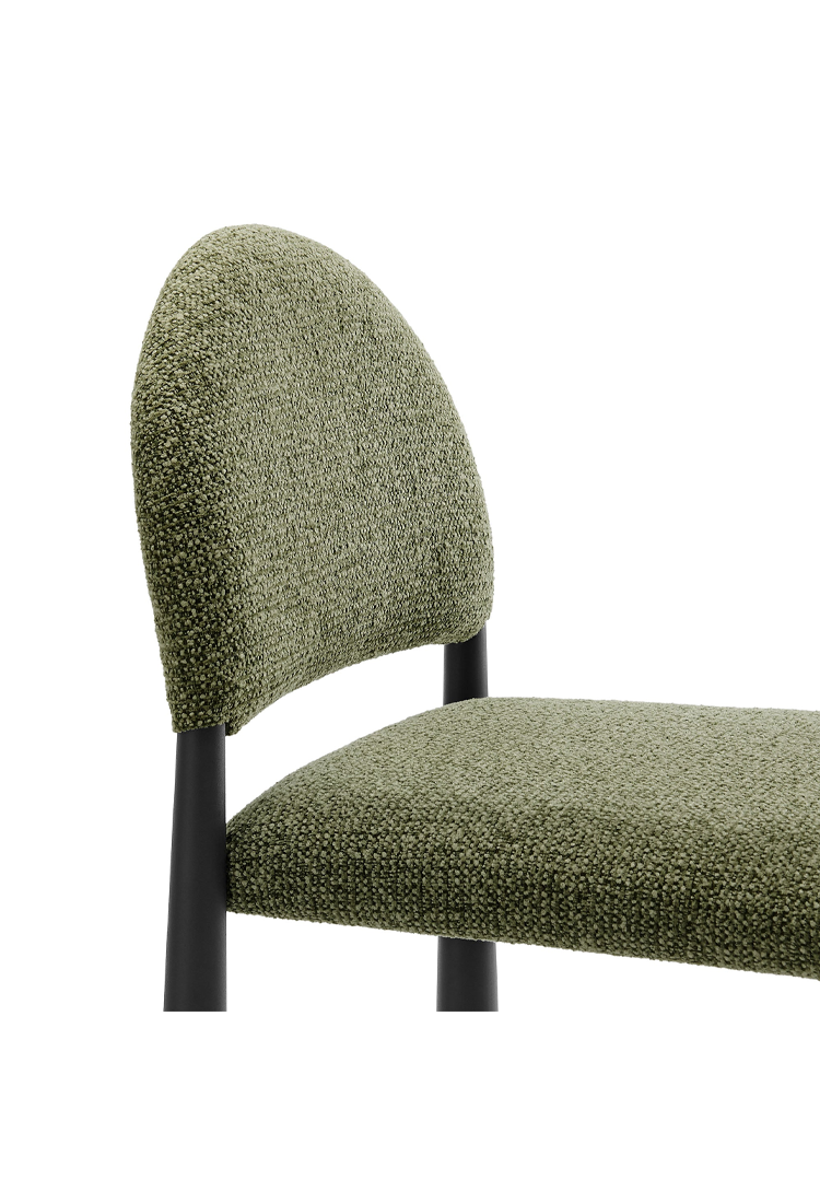 Tabouret de bar en tissu Alura, feuille noire