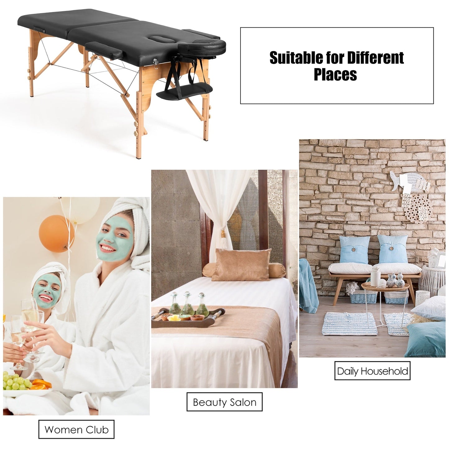 Table de massage portable 84''L, table de spa visage réglable, lit de tatouage avec sac de transport