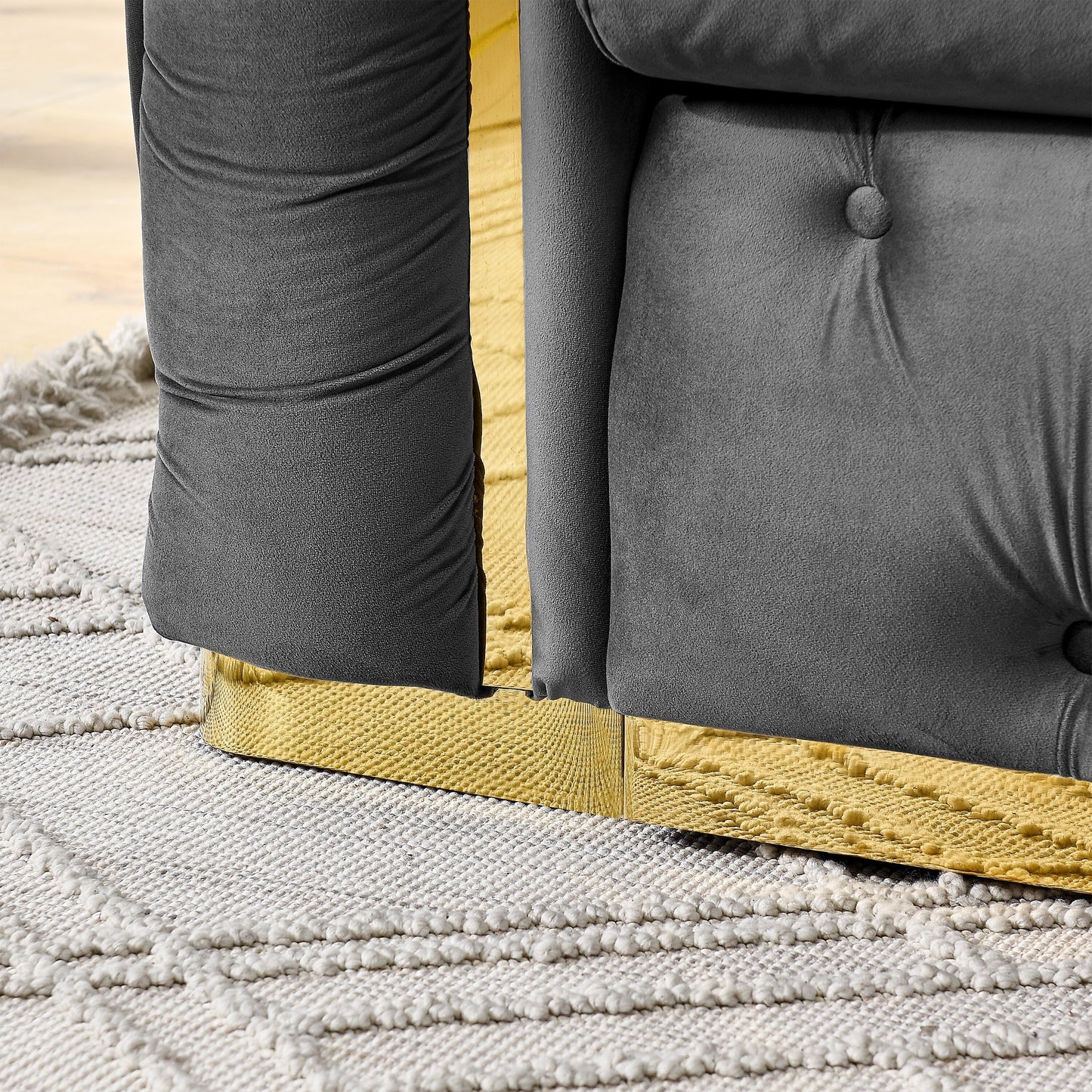 Canapé 3 places en velours 90.6 avec 2 coussins, coussins haute densité, accents dorés et oreillers