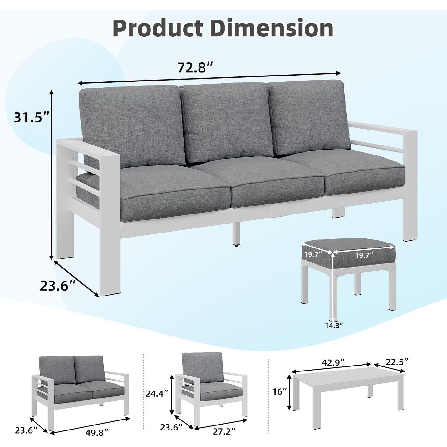 AECOJOY Ensemble de meubles de patio en aluminium 7 pièces, ensemble de conversation d'extérieur