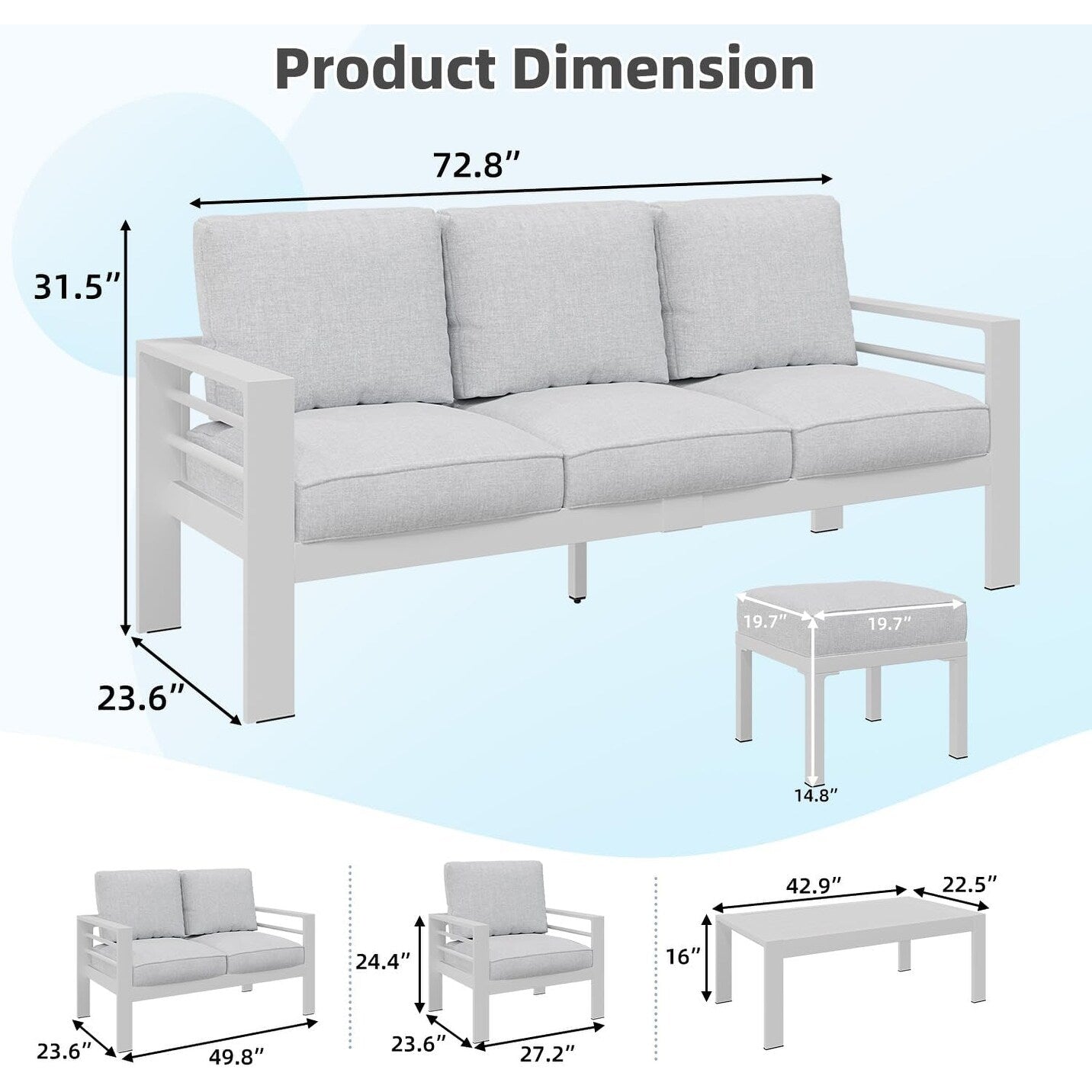 AECOJOY Ensemble de meubles de patio en aluminium 7 pièces, ensemble de conversation d'extérieur
