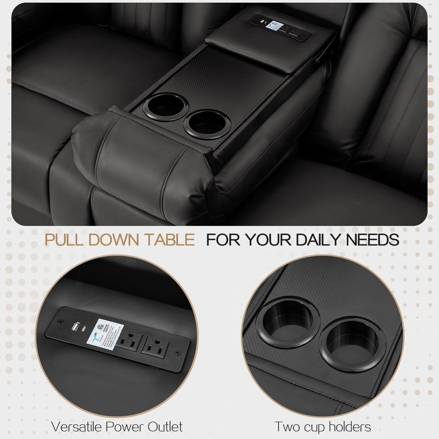 Canapé inclinable AECOJOY, manuel, pour camping-car, canapé inclinable en PU, avec console, pour salle de cinéma à domicile.