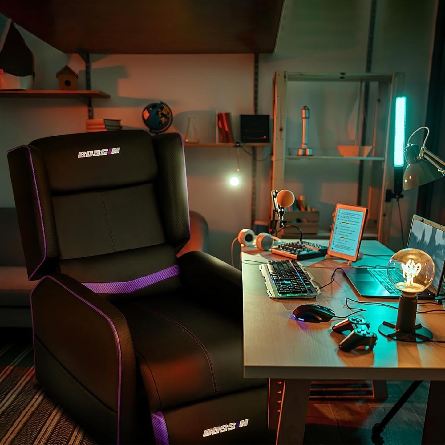 BOSSIN Fauteuil inclinable de jeu ergonomique en cuir PU pour salon