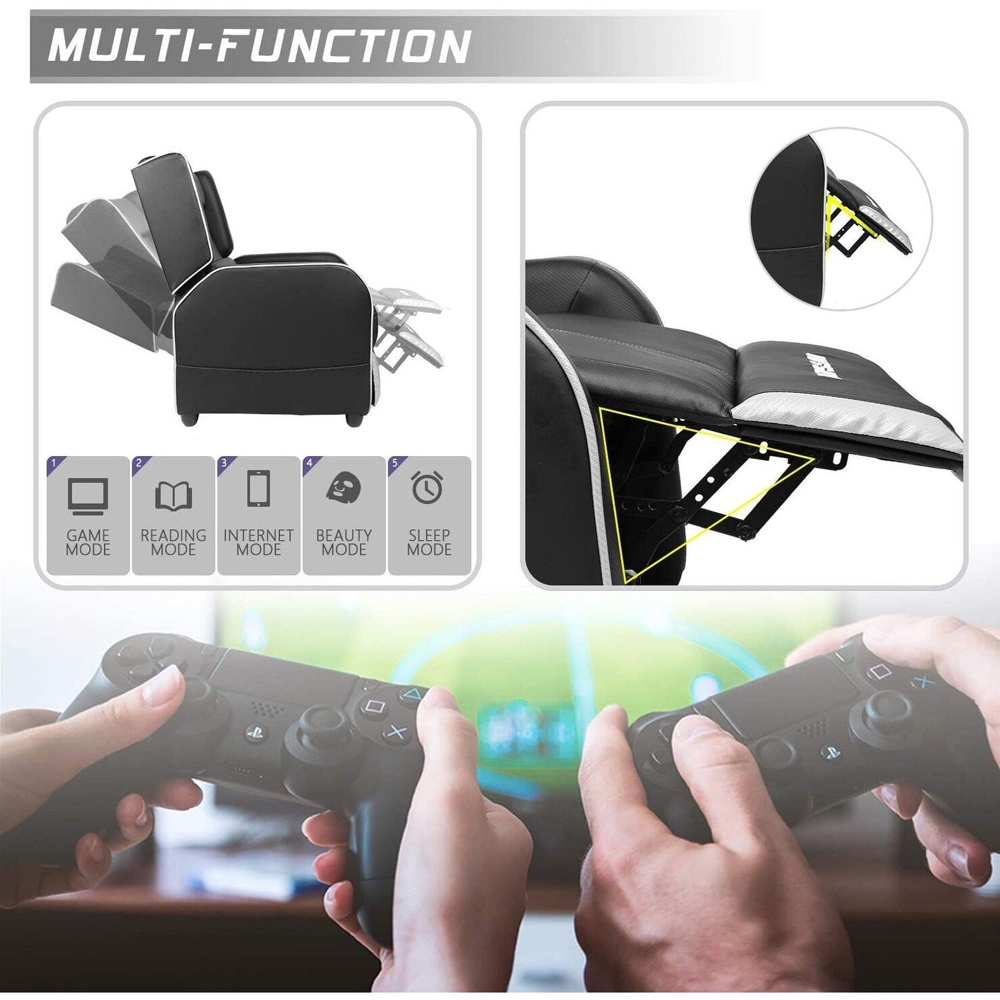 BOSSIN Fauteuil inclinable de jeu ergonomique en cuir PU pour salon