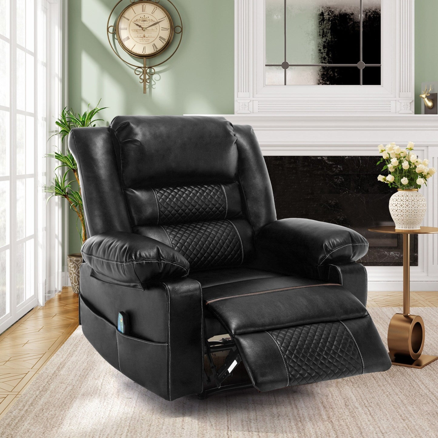 Fauteuil inclinable manuel marron avec massage à 8 points, fonction chauffante et structure robuste pour un confort optimal dans le salon.