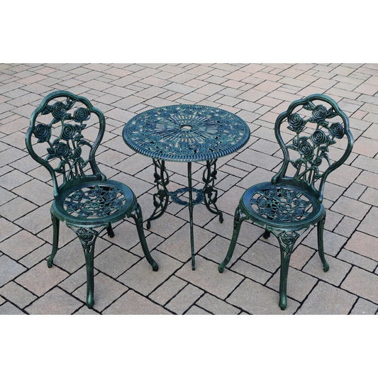 Ensemble de bistro 3 pièces Camellia en aluminium moulé vert Verdi avec table et 2 chaises