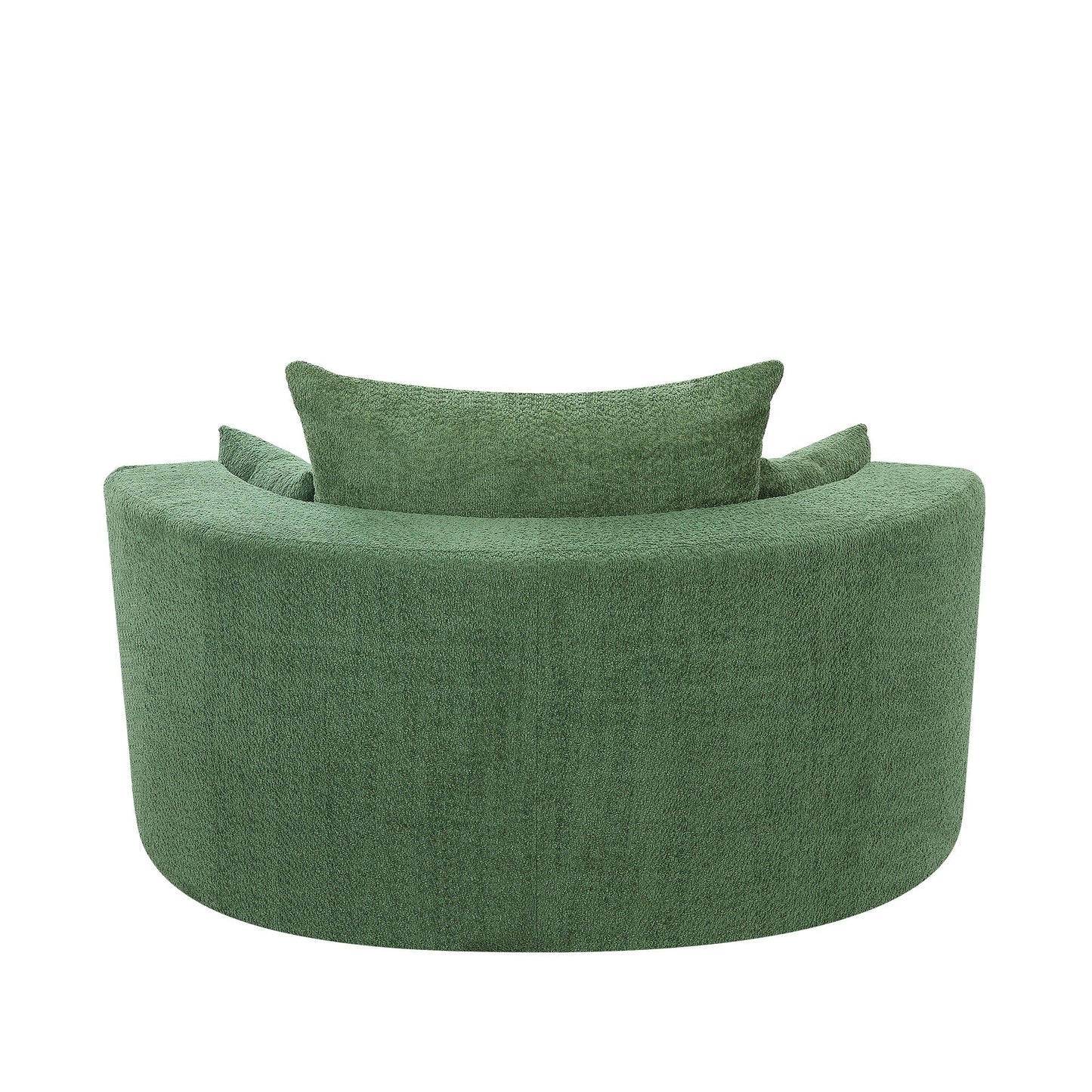 Fauteuil de salon en forme de tonneau avec accoudoirs en chenille, chaise de salon ronde avec base pivotante à 360 degrés et 3 coussins amovibles.