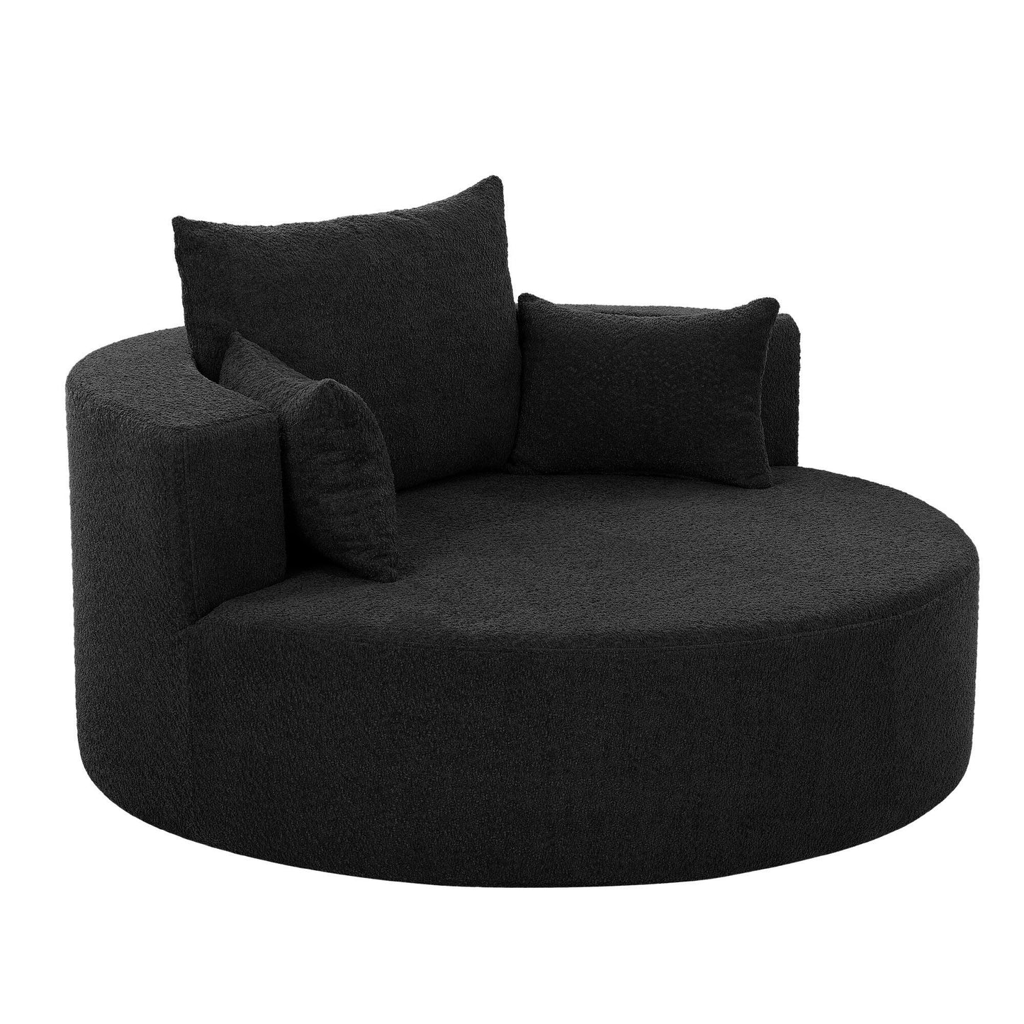 Fauteuil de salon en forme de tonneau avec accoudoirs en chenille, chaise de salon ronde avec base pivotante à 360 degrés et 3 coussins amovibles.