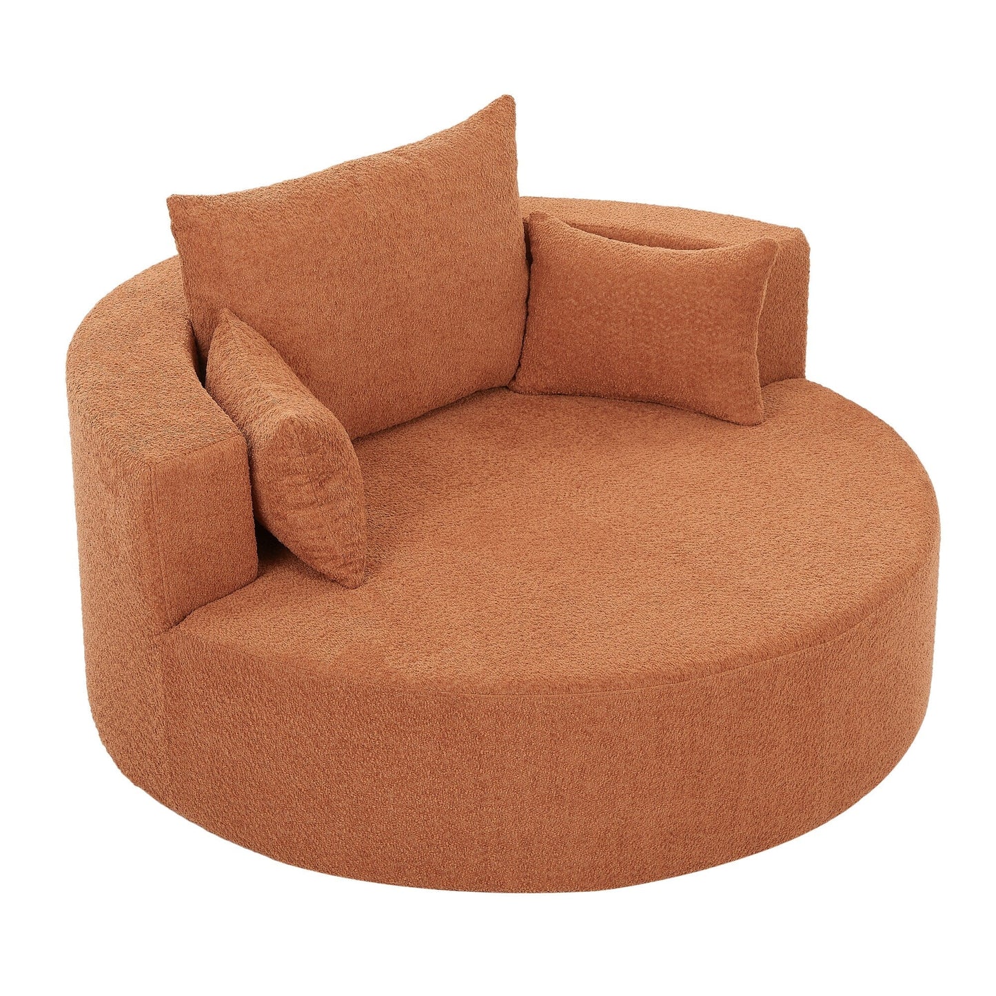 Fauteuil de salon en forme de tonneau avec accoudoirs en chenille, chaise de salon ronde avec base pivotante à 360 degrés et 3 coussins amovibles.