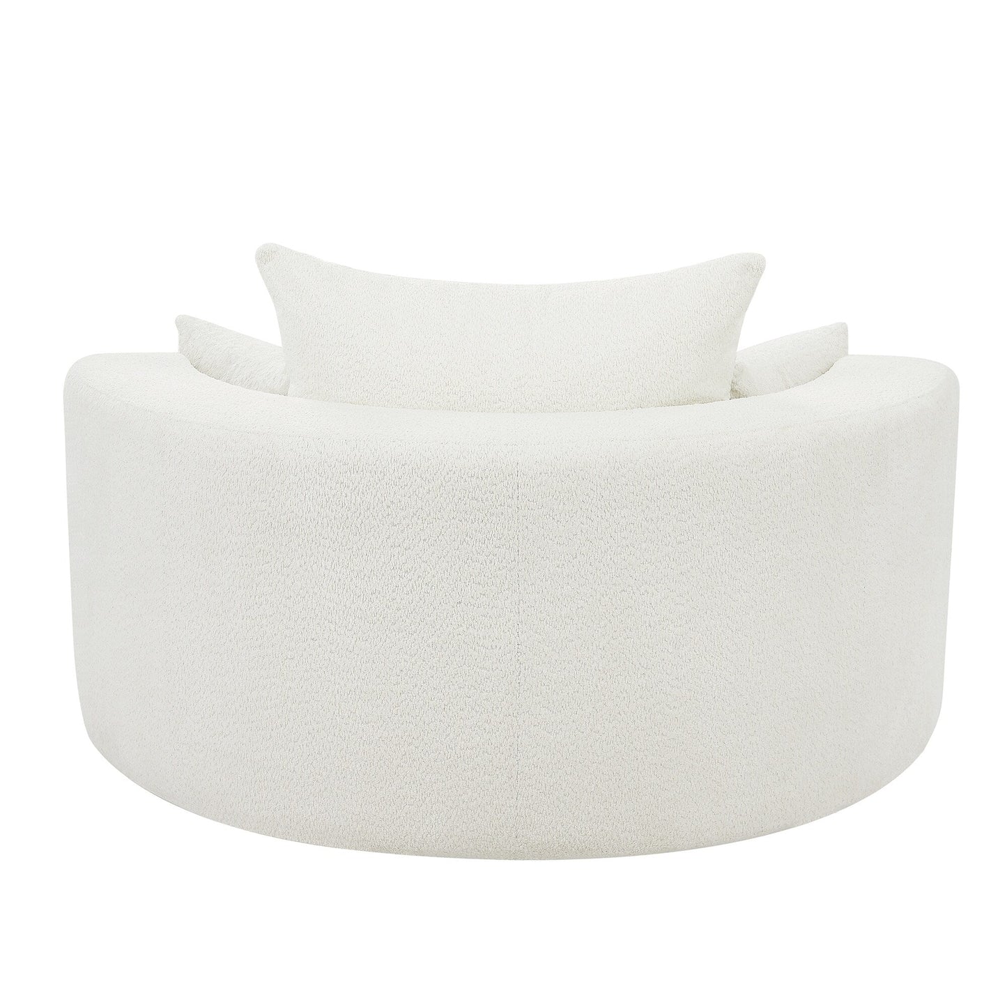 Fauteuil de salon en forme de tonneau avec accoudoirs en chenille, chaise de salon ronde avec base pivotante à 360 degrés et 3 coussins amovibles.