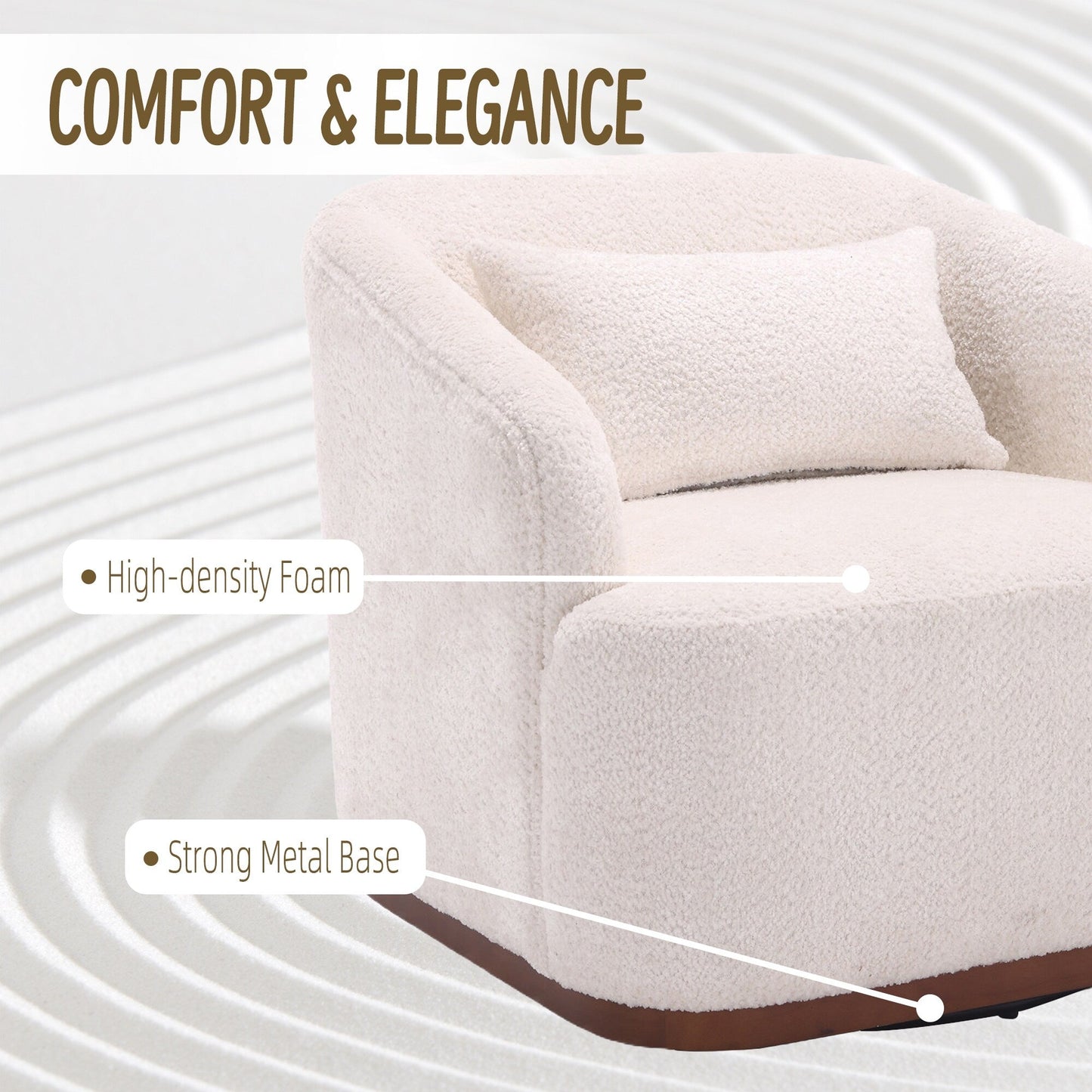 Fauteuil pivotant en chenille, canapé d'appoint confortable à 360 degrés pour salon, chambre à coucher et bureau avec coussin amovible.