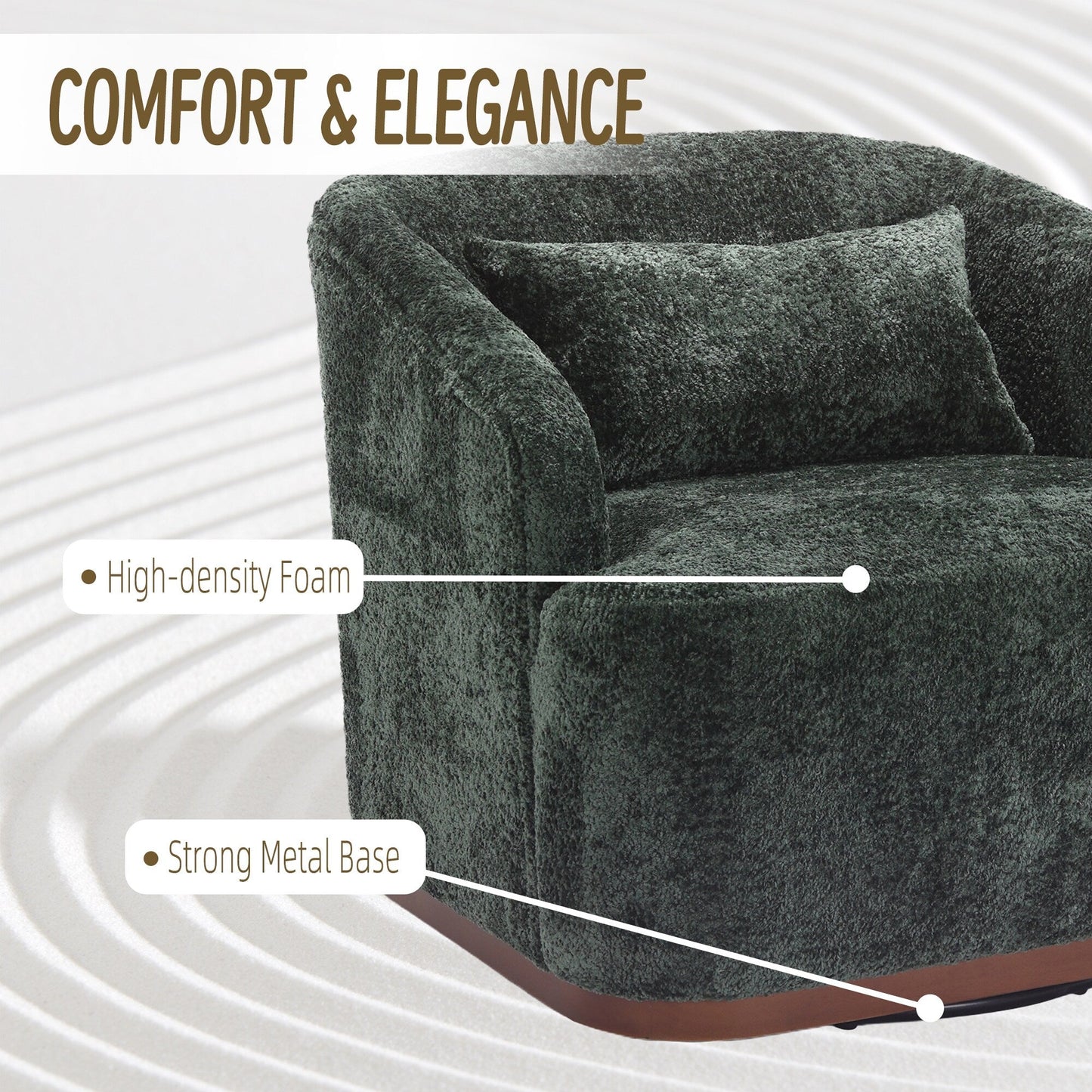 Fauteuil pivotant en chenille, canapé d'appoint confortable à 360 degrés pour salon, chambre à coucher et bureau avec coussin amovible.