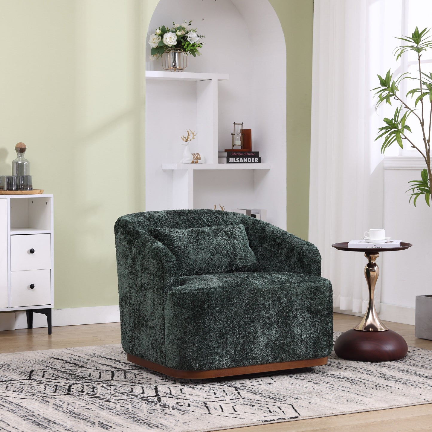 Fauteuil pivotant en chenille, canapé d'appoint confortable à 360 degrés pour salon, chambre à coucher et bureau avec coussin amovible.