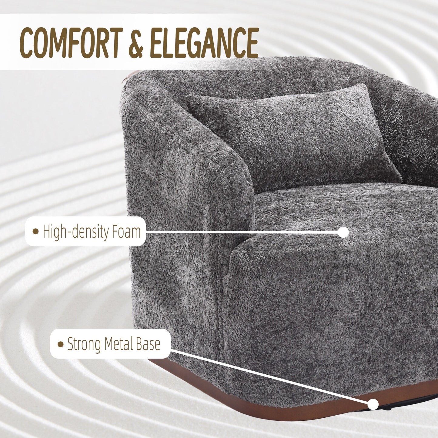 Fauteuil pivotant en chenille, canapé d'appoint confortable à 360 degrés pour salon, chambre à coucher et bureau avec coussin amovible.