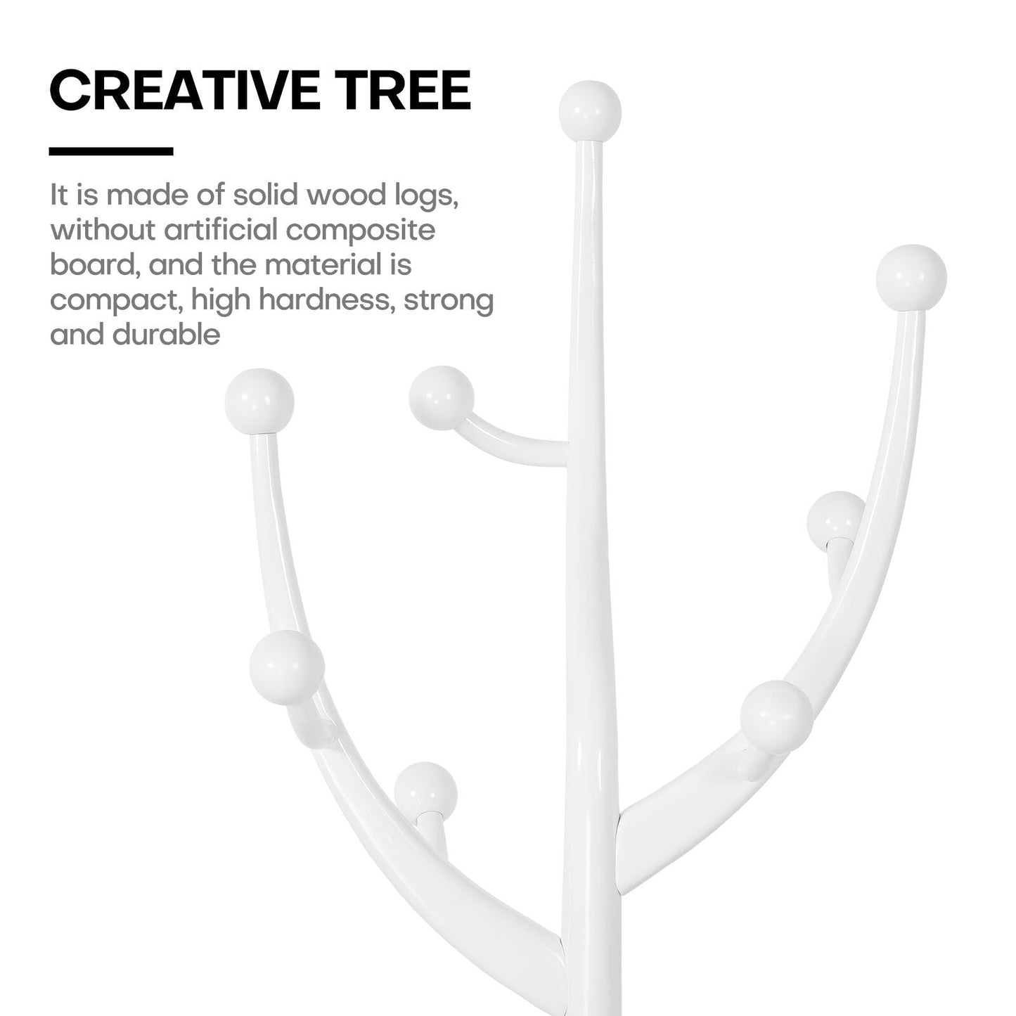 Porte-manteau sur pied en bois de caoutchouc en forme de branche d'arbre avec 8 crochets - 62,2 cm (l) x 179,5 cm (h)