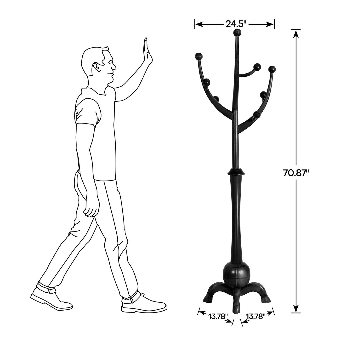 Porte-manteau sur pied en bois de caoutchouc en forme de branche d'arbre avec 8 crochets - 62,2 cm (l) x 179,5 cm (h)