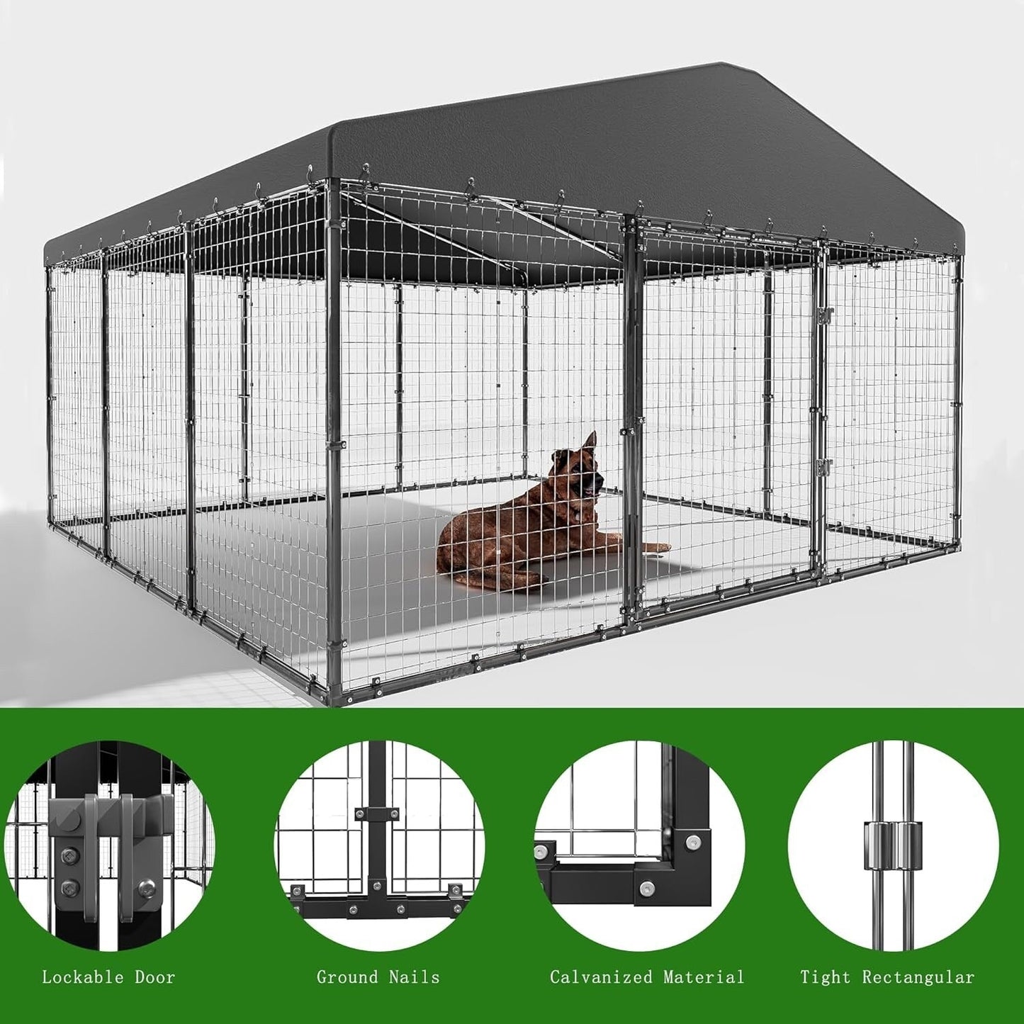 Grande cabane pour chien d'extérieur, 118 x 118 x 70 cm (L x l x h), enclos pour chien robuste avec toit étanche.