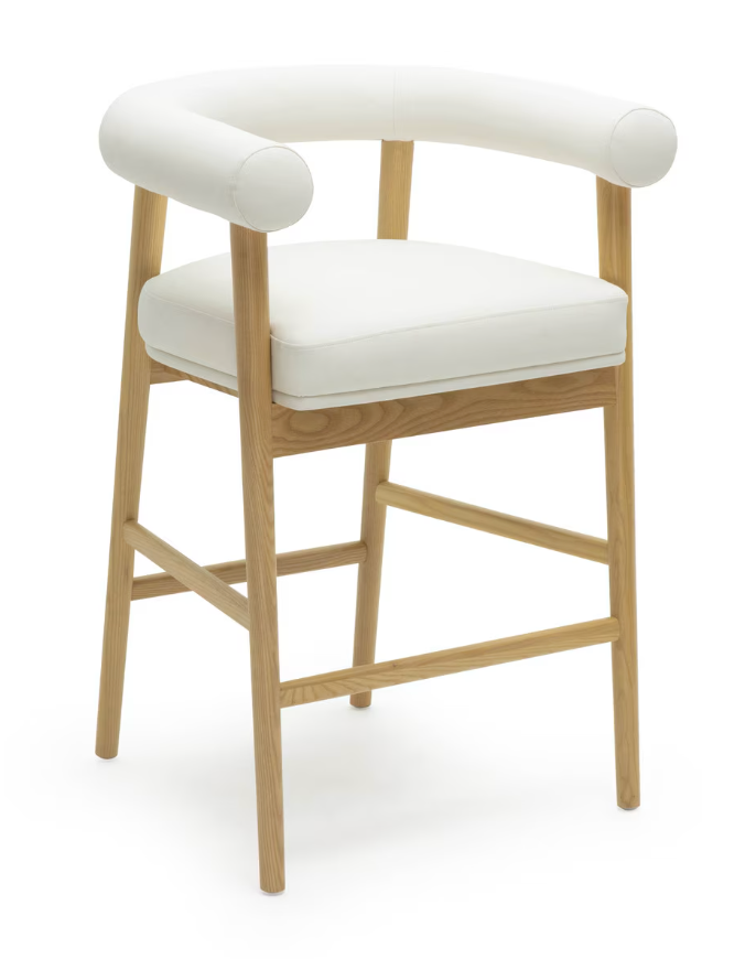 Tabouret de bar Para en cuir végétalien, blanc